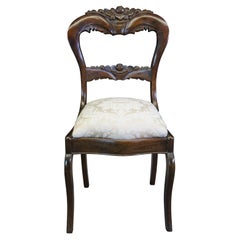 Antique Victorian Carved Walnut Balloon Back Occasional Side Chair Brocade Seat
