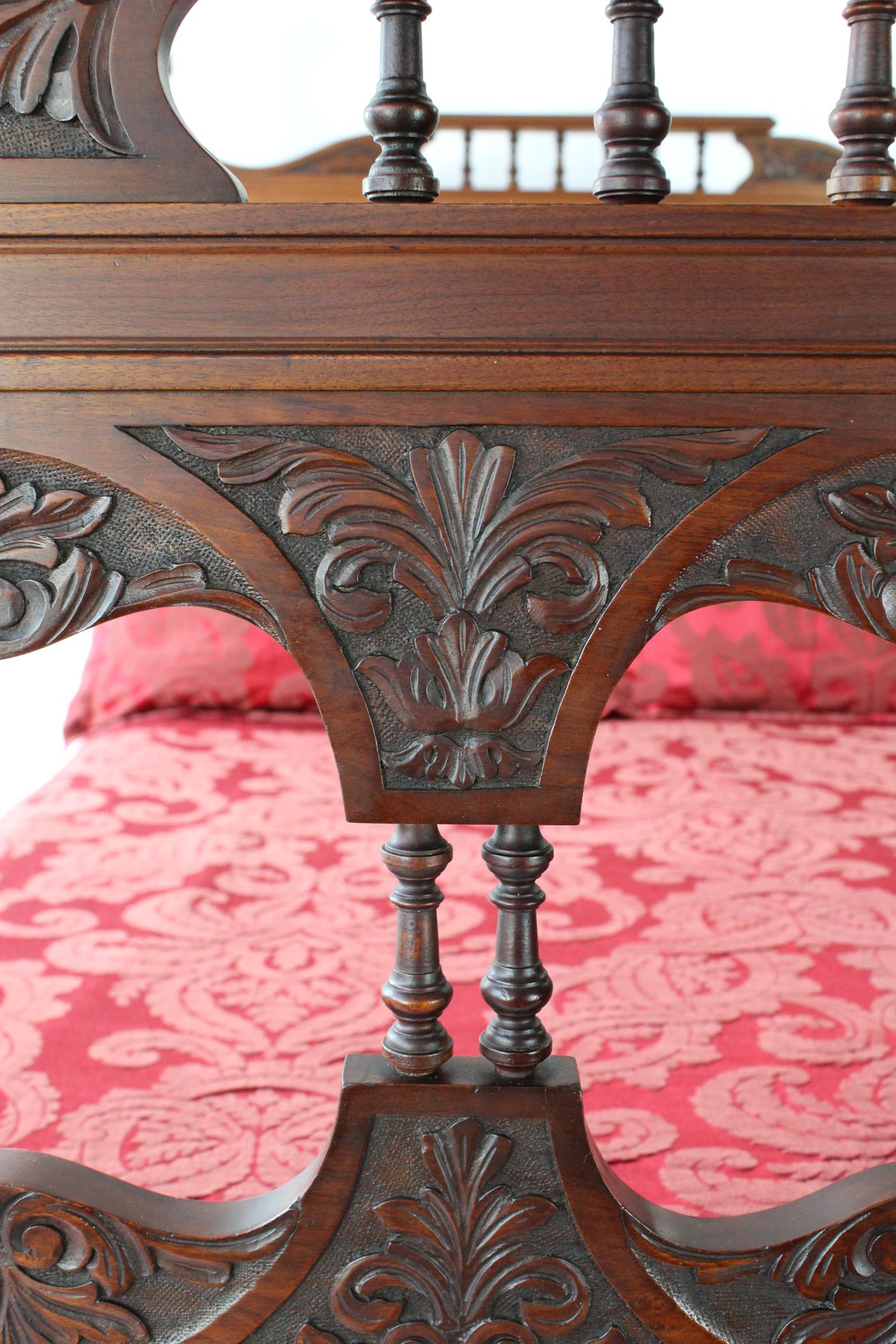 English Antique Victorian Carved Walnut Bedstead UK Double Bed / US Full 'Frame' For Sale