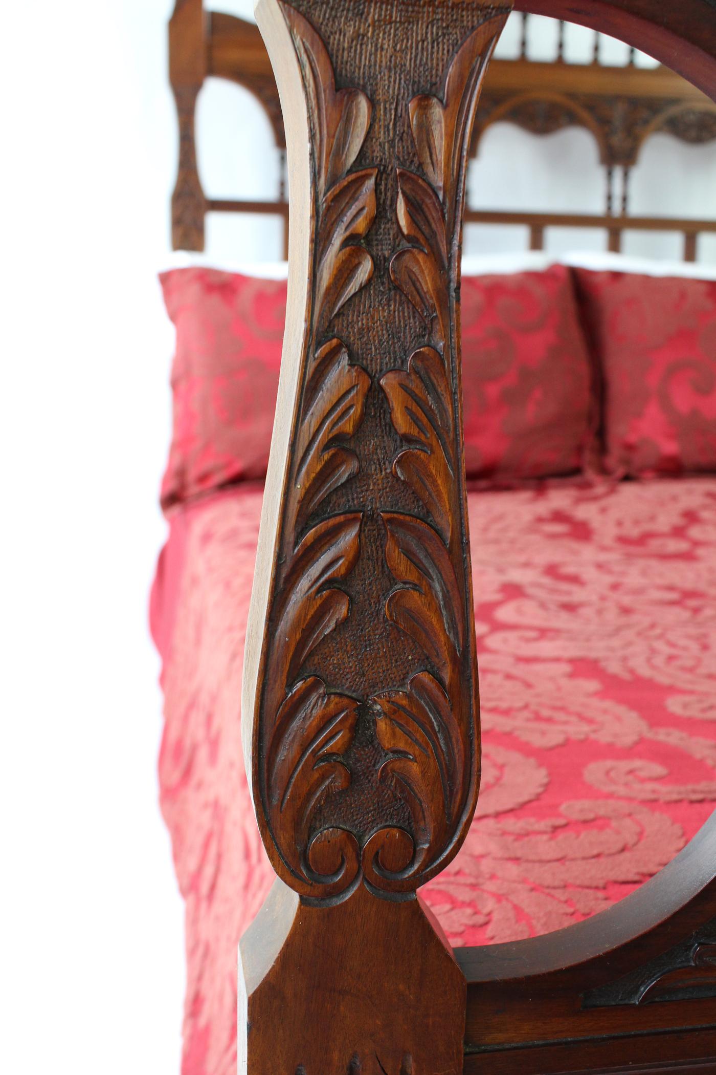 Late 19th Century Antique Victorian Carved Walnut Bedstead UK Double Bed / US Full 'Frame' For Sale