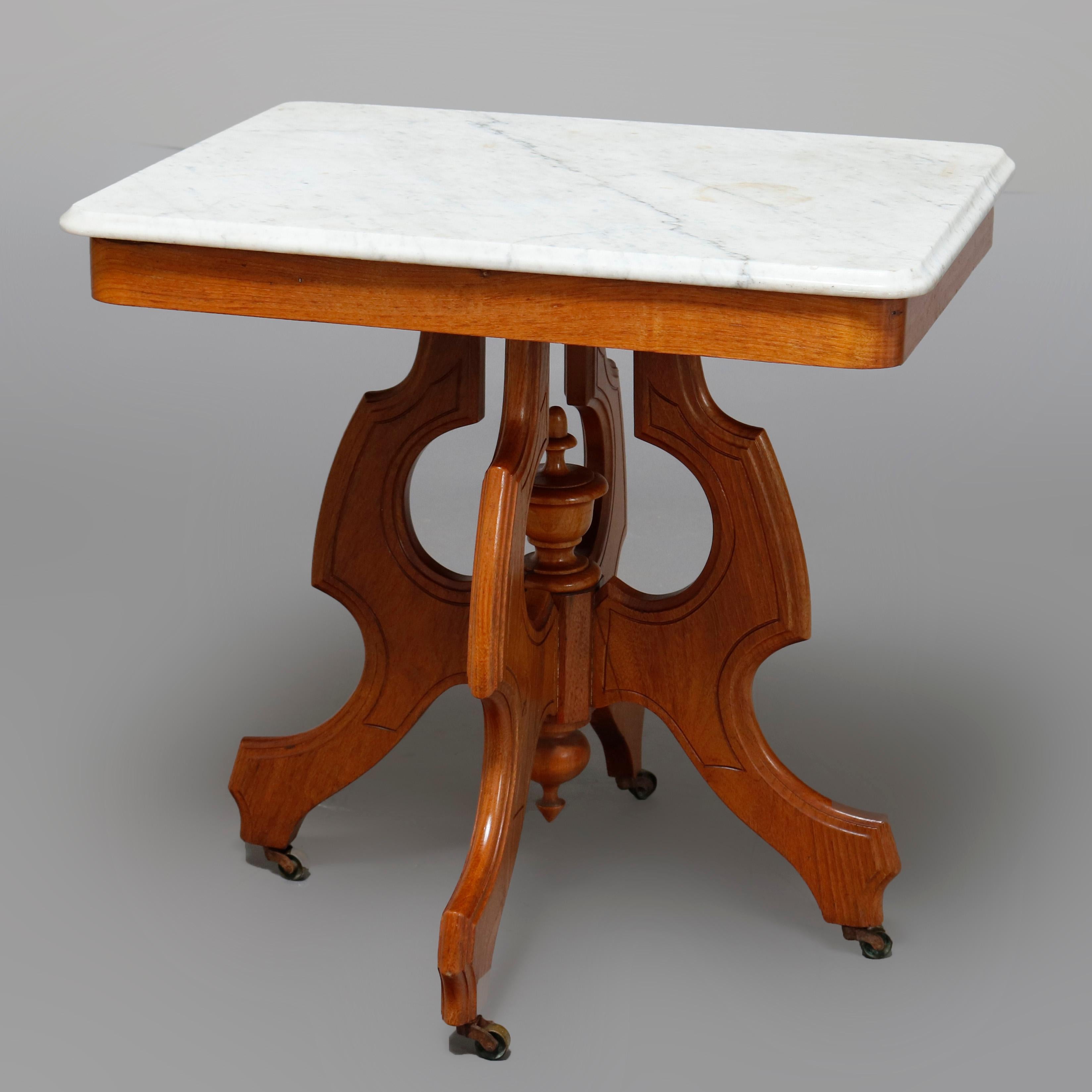 American Antique Victorian Carved Walnut and Beveled Marble Side Table, circa 1880