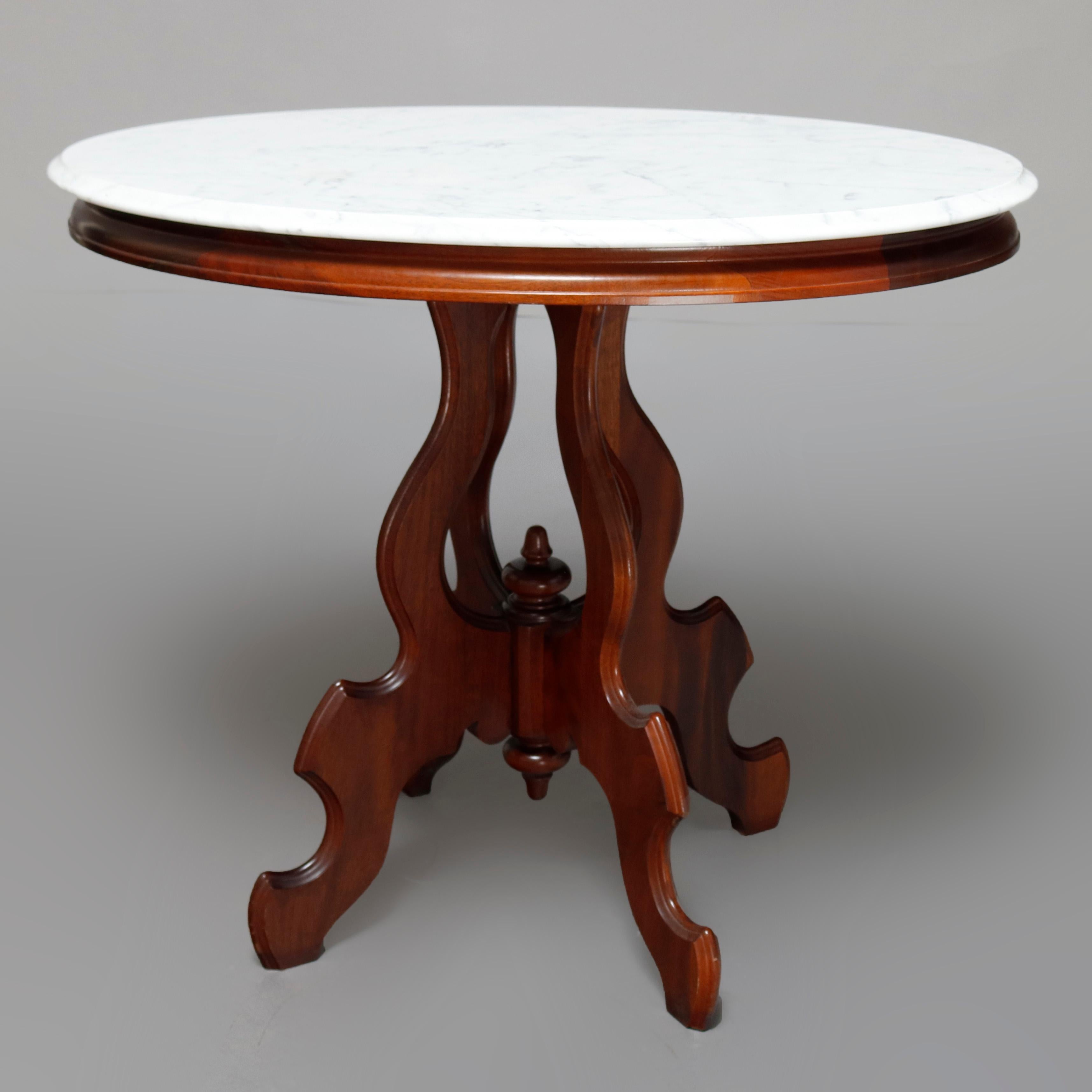 Antique Victorian Carved Walnut and Beveled Marble Side Table, circa 1880 In Good Condition In Big Flats, NY