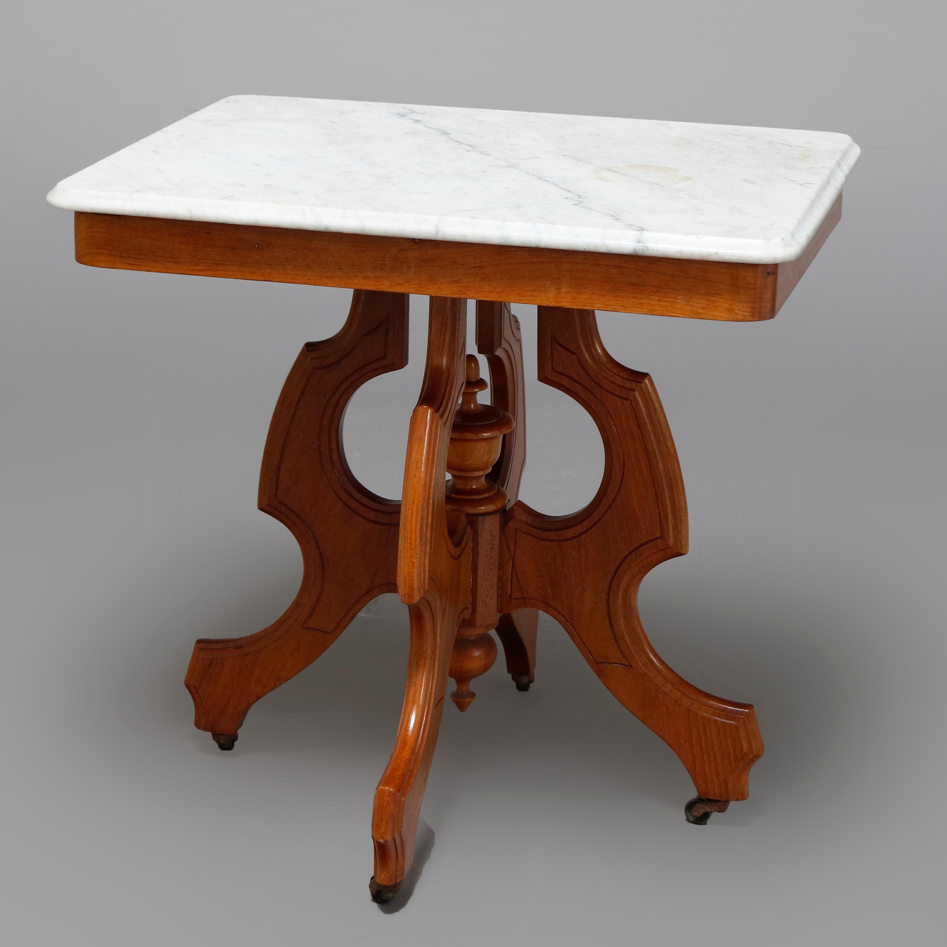 19th Century Antique Victorian Carved Walnut and Beveled Marble Side Table, circa 1880