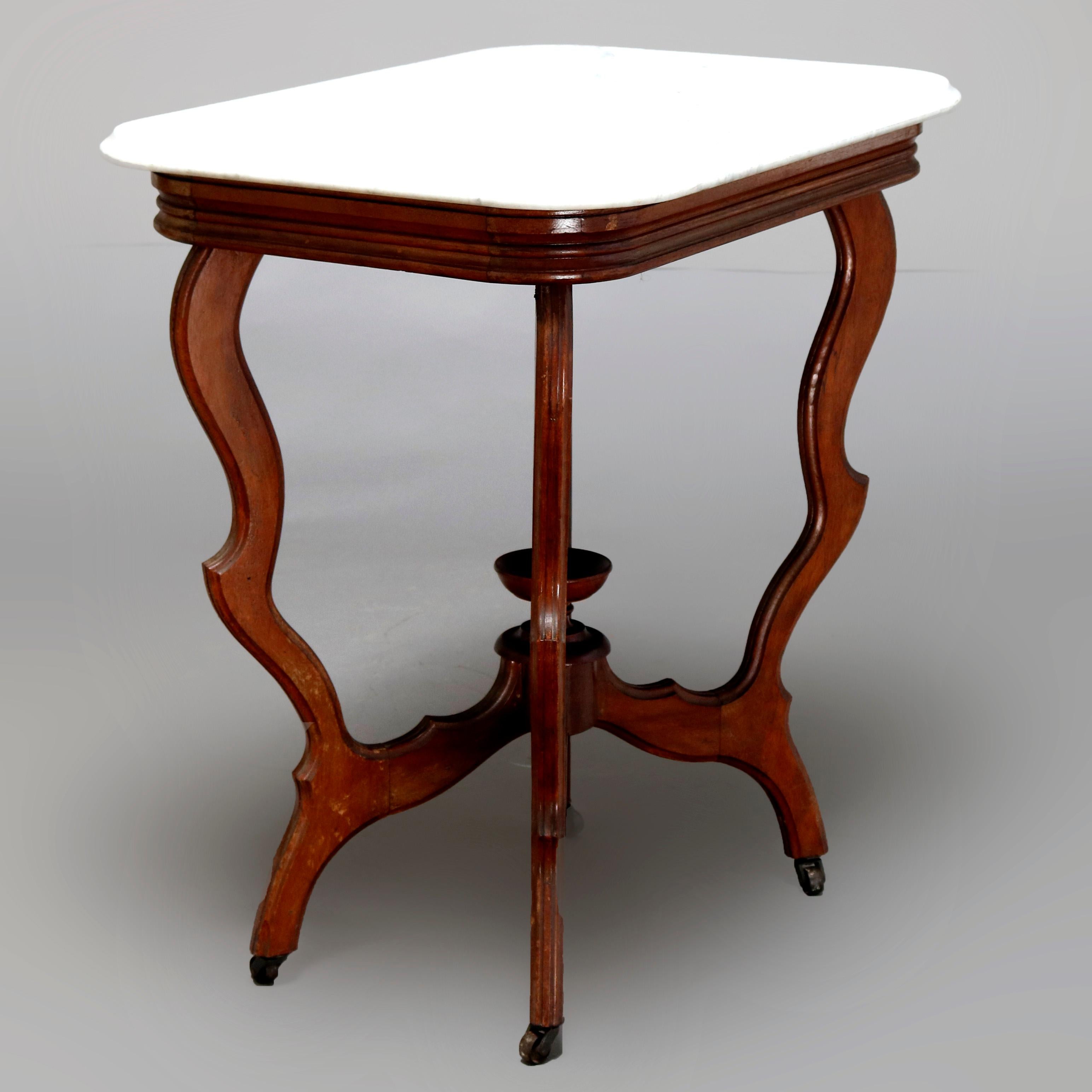 American Antique Victorian Carved Walnut and Beveled Marble Side Table, circa 1880 For Sale