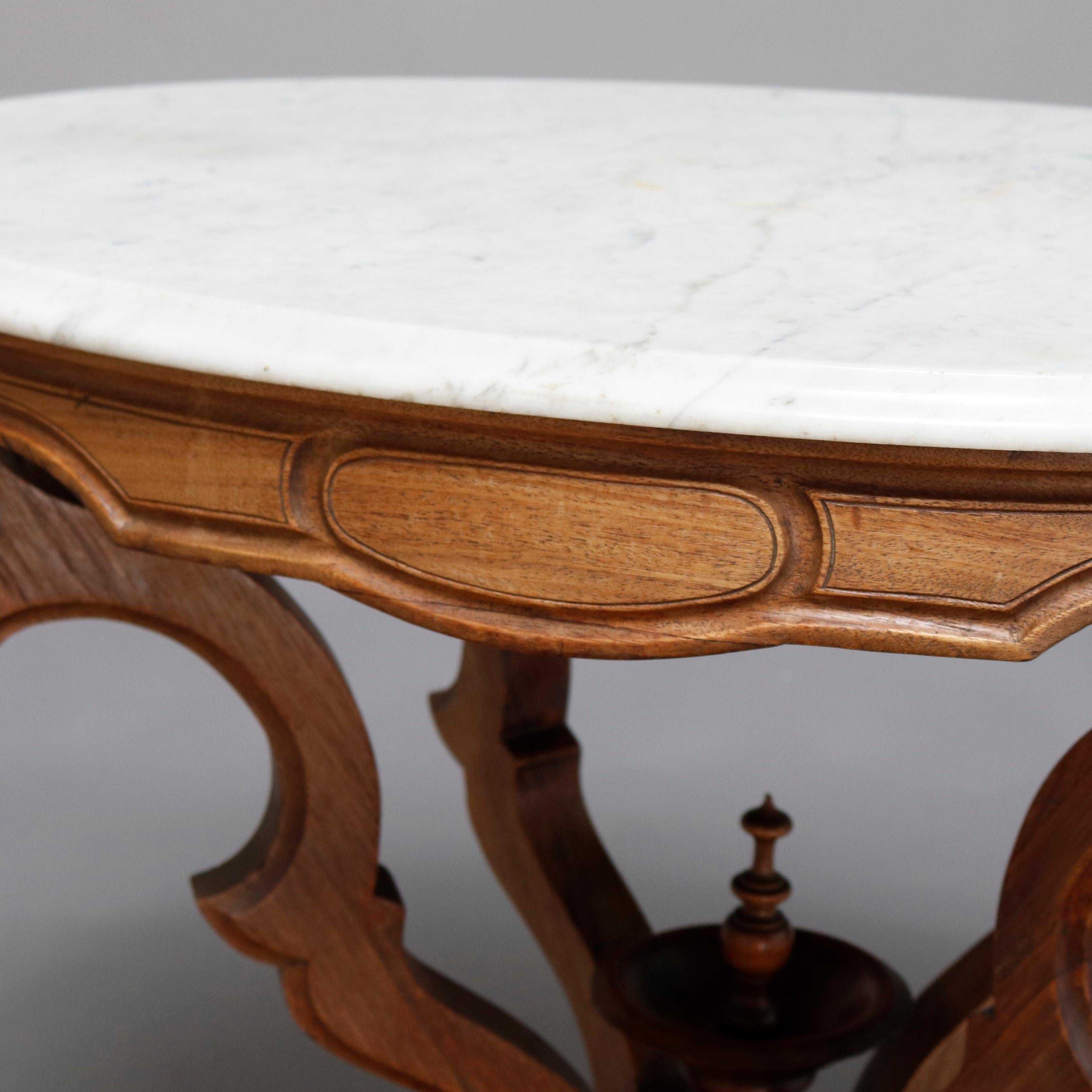 American Antique Victorian Carved Walnut & Beveled Marble Side Table, circa 1880