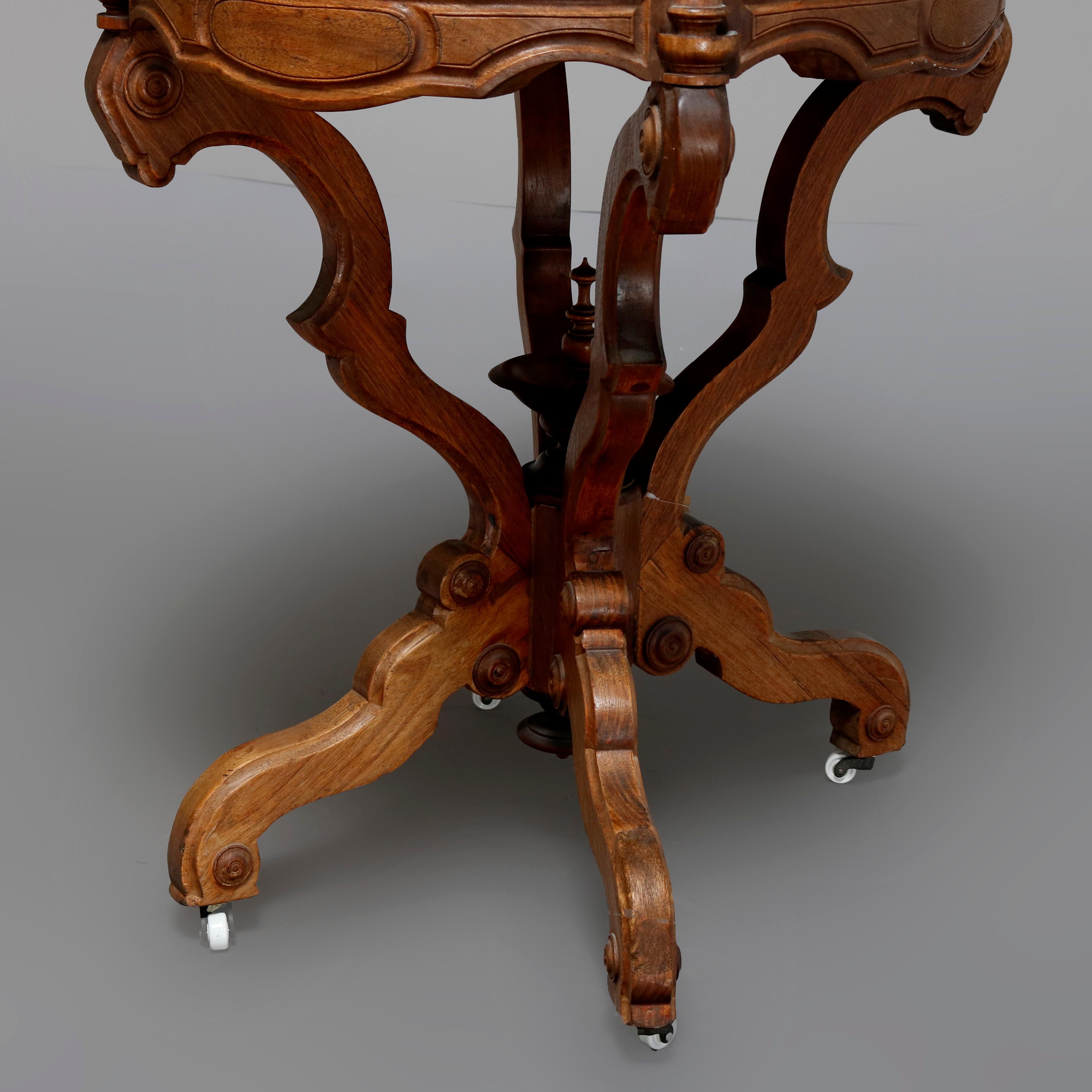 Antique Victorian Carved Walnut & Beveled Marble Side Table, circa 1880 In Good Condition In Big Flats, NY