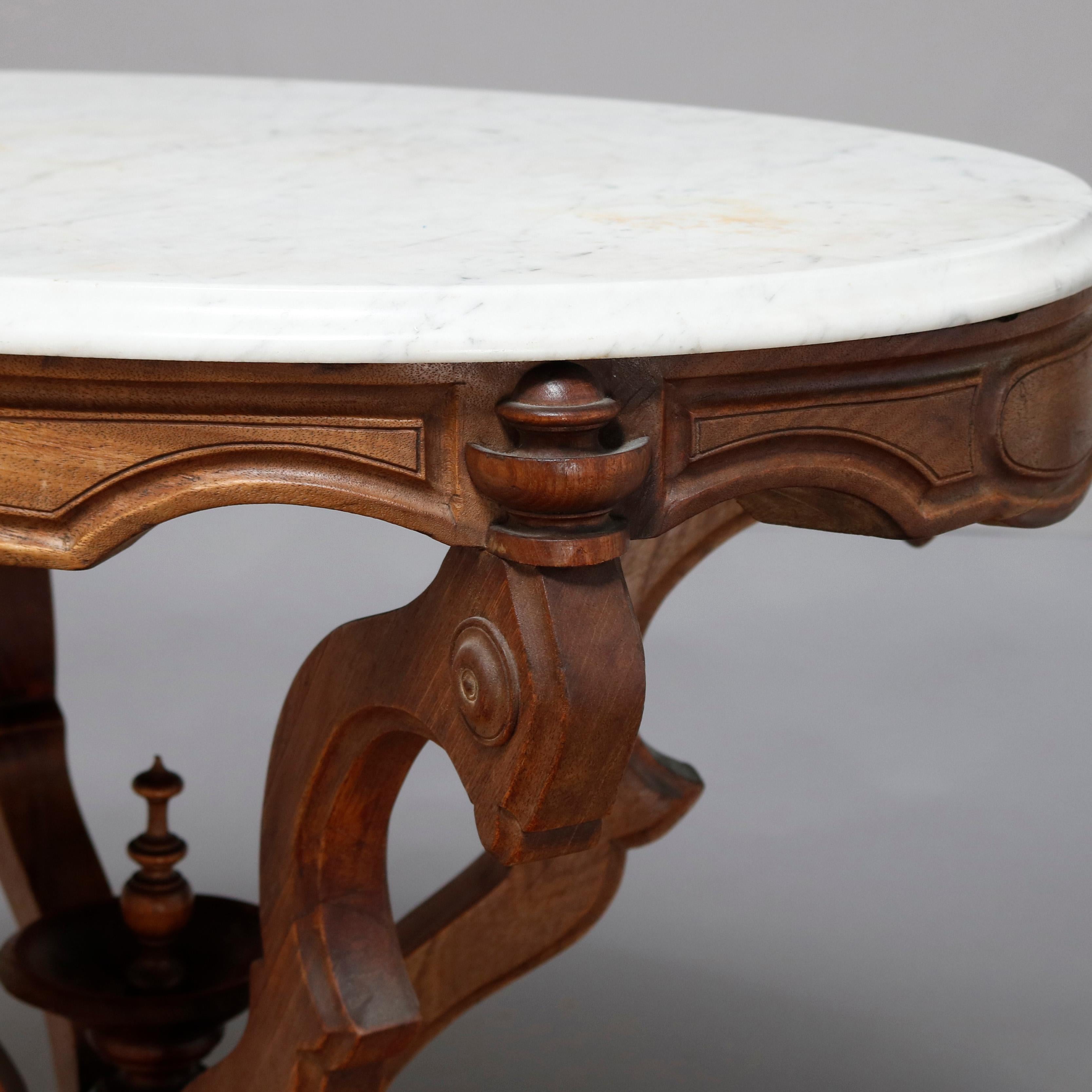 19th Century Antique Victorian Carved Walnut & Beveled Marble Side Table, circa 1880