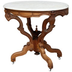 Antique Victorian Carved Walnut & Beveled Marble Side Table, circa 1880