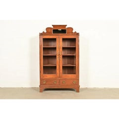 Antique Victorian Carved Walnut Bookcase, Circa 1890s