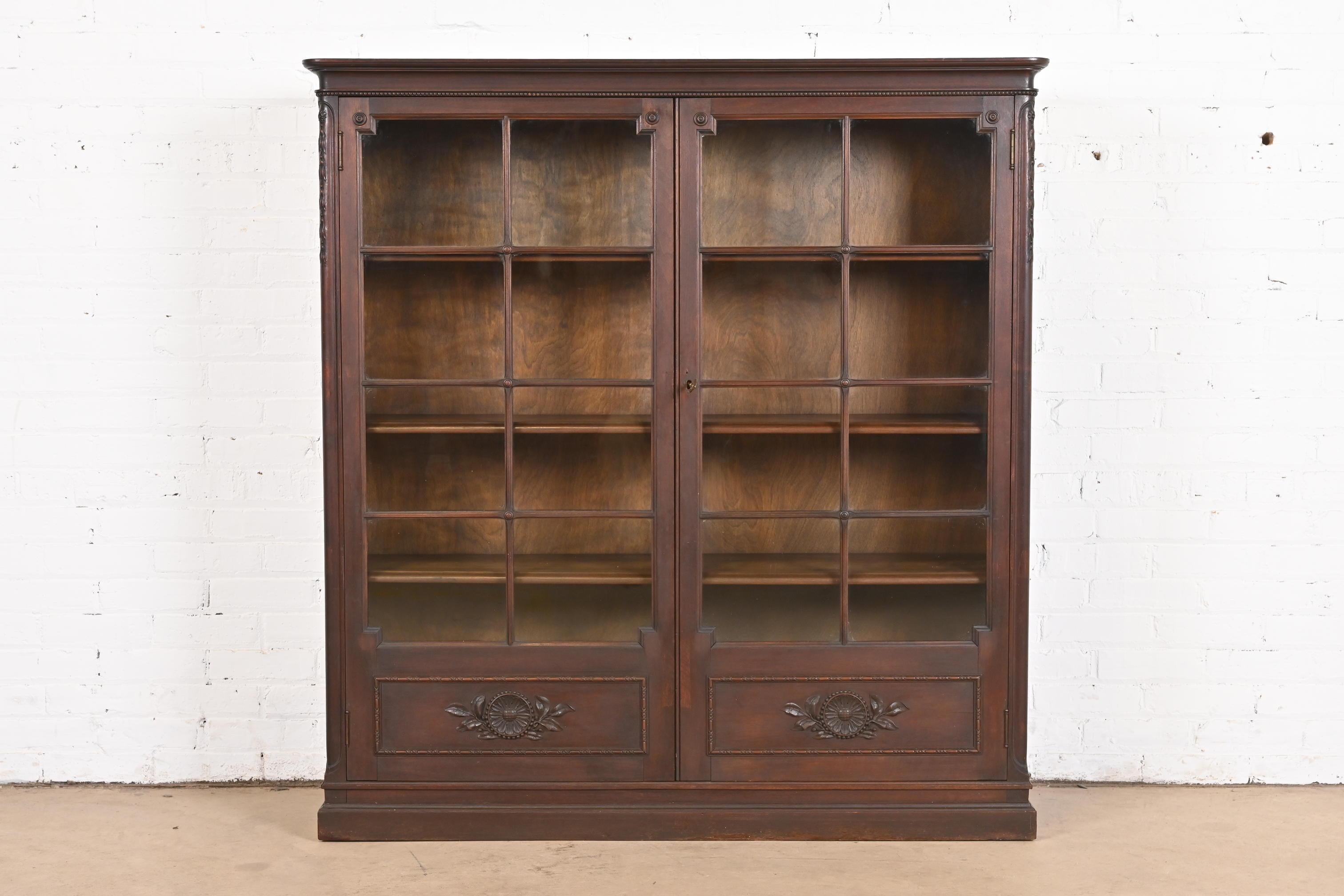 Late Victorian Antique Berkey & Gay Victorian Carved Walnut Bookcase, Circa 1900 For Sale