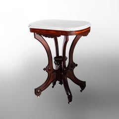 Antique Victorian Carved Walnut, Burl & Marble Parlor Table circa 1890