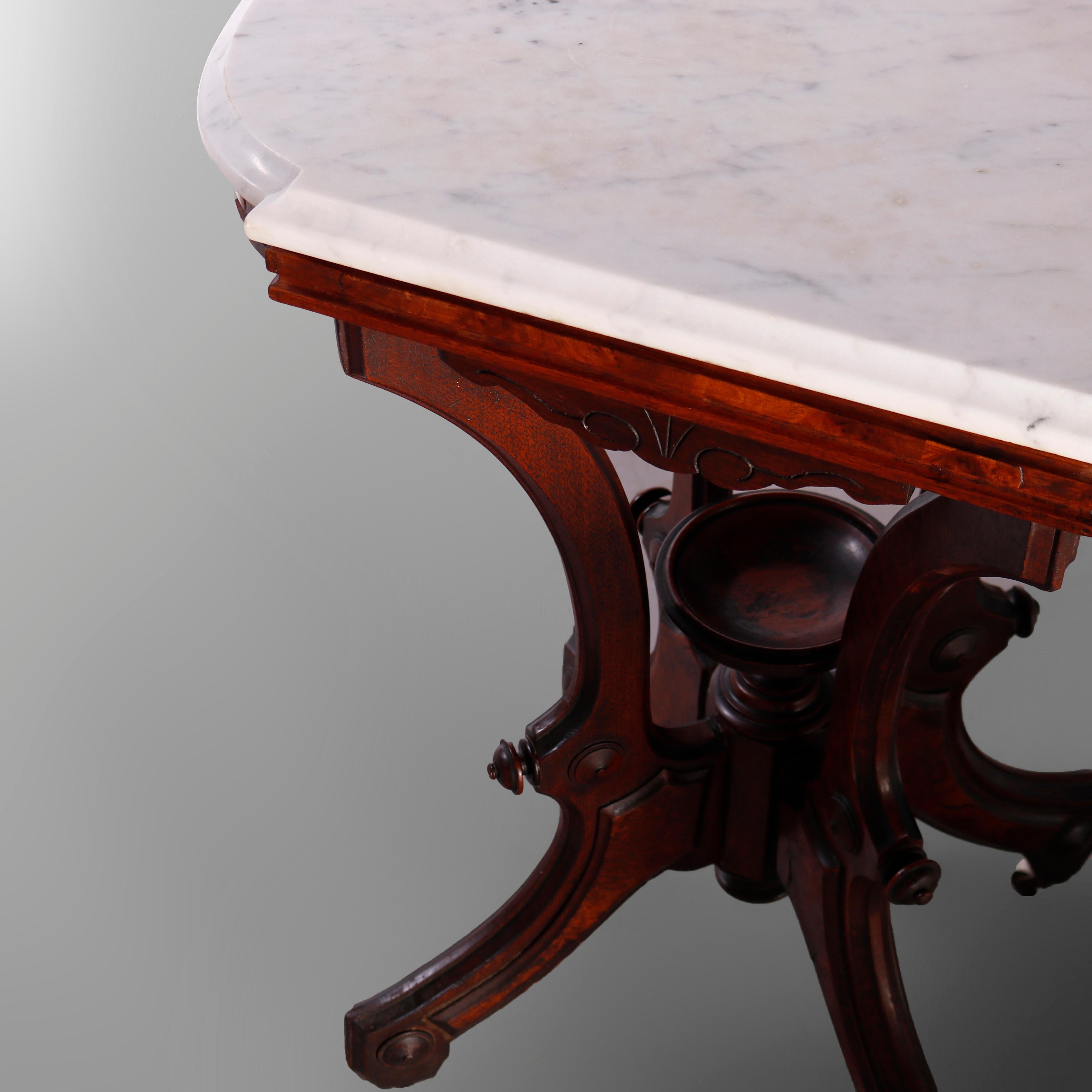 Antique Victorian Carved Walnut, Burl & Marble Parlor Table circa 1890 3