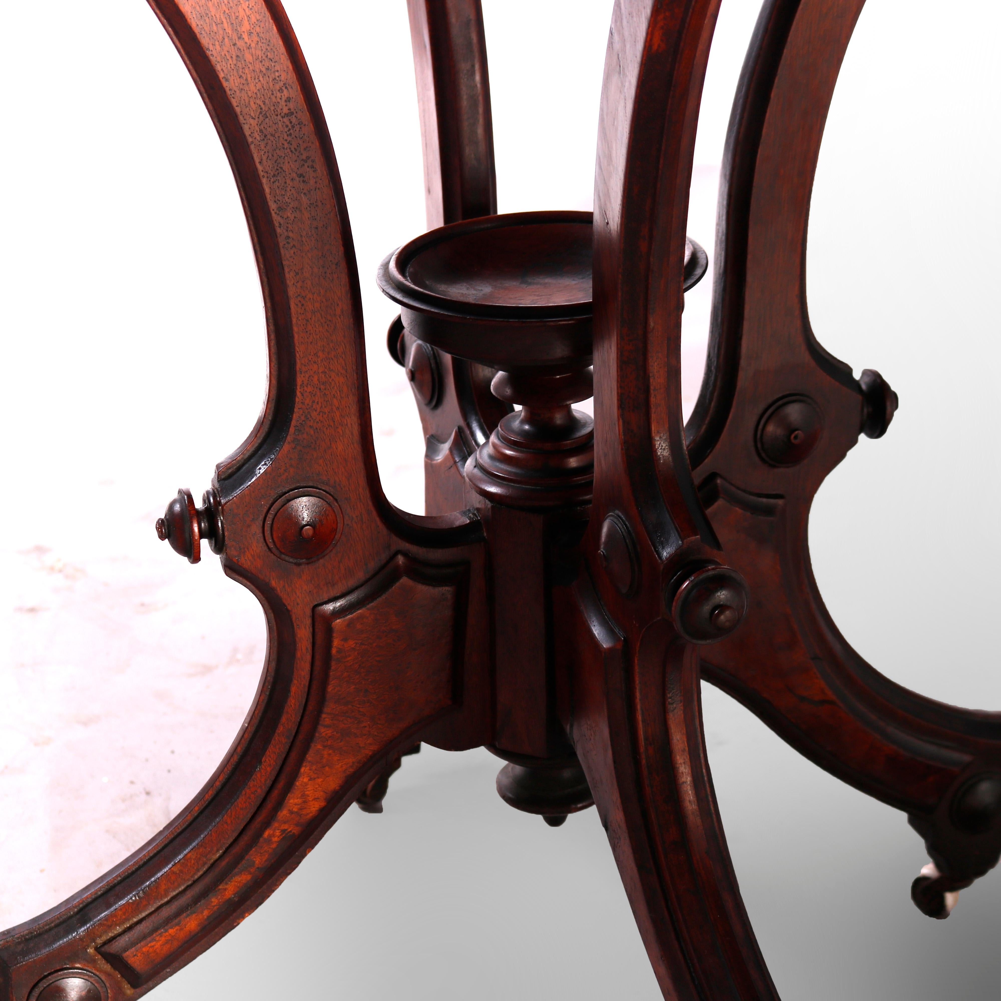 Antique Victorian Carved Walnut, Burl & Marble Parlor Table circa 1890 4