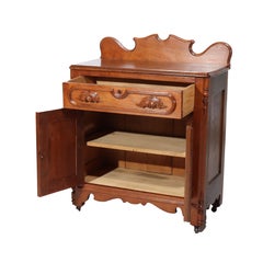Antique Victorian Carved Walnut & Burl Washstand C1890