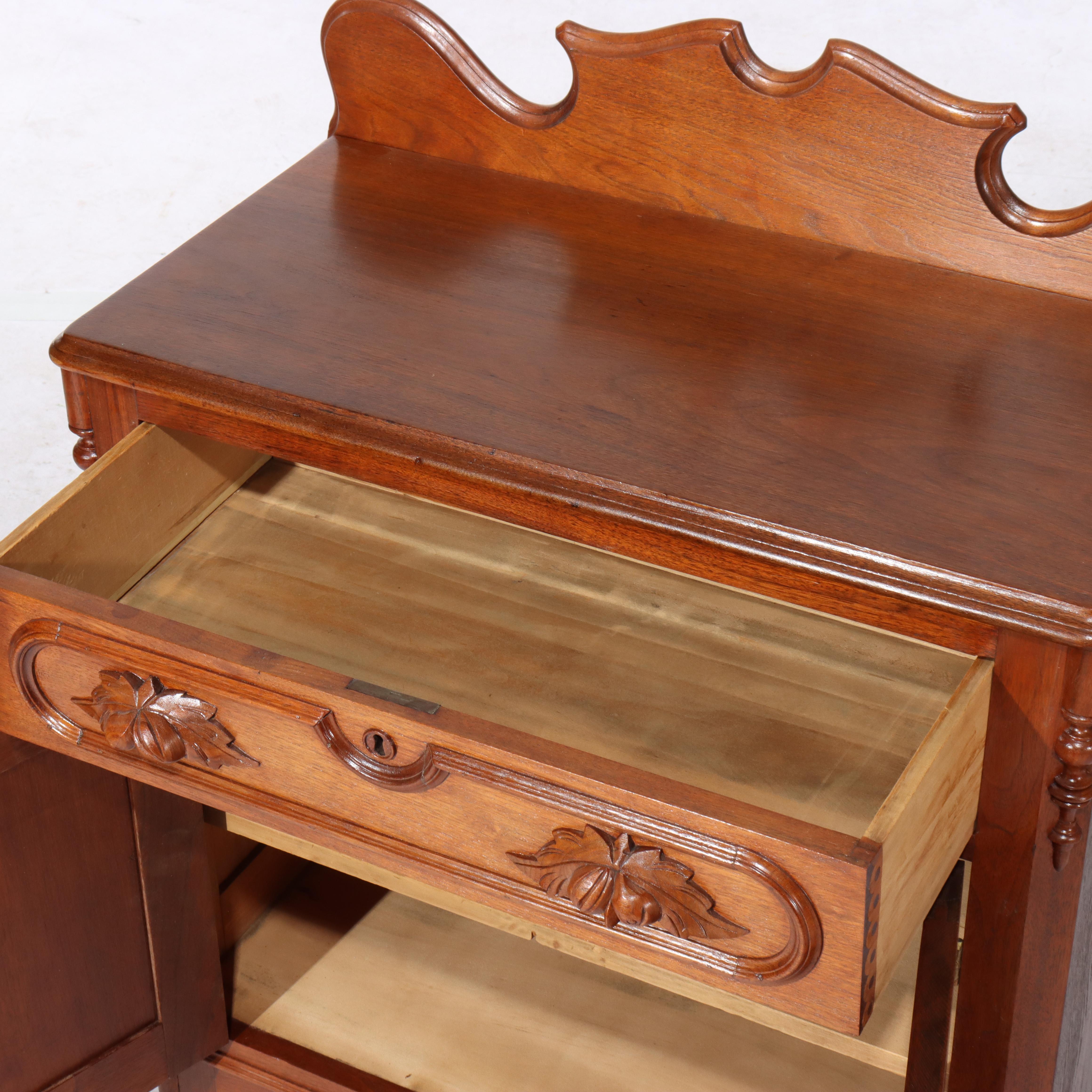 19th Century Antique Victorian Carved Walnut & Burl Washstand C1890 For Sale