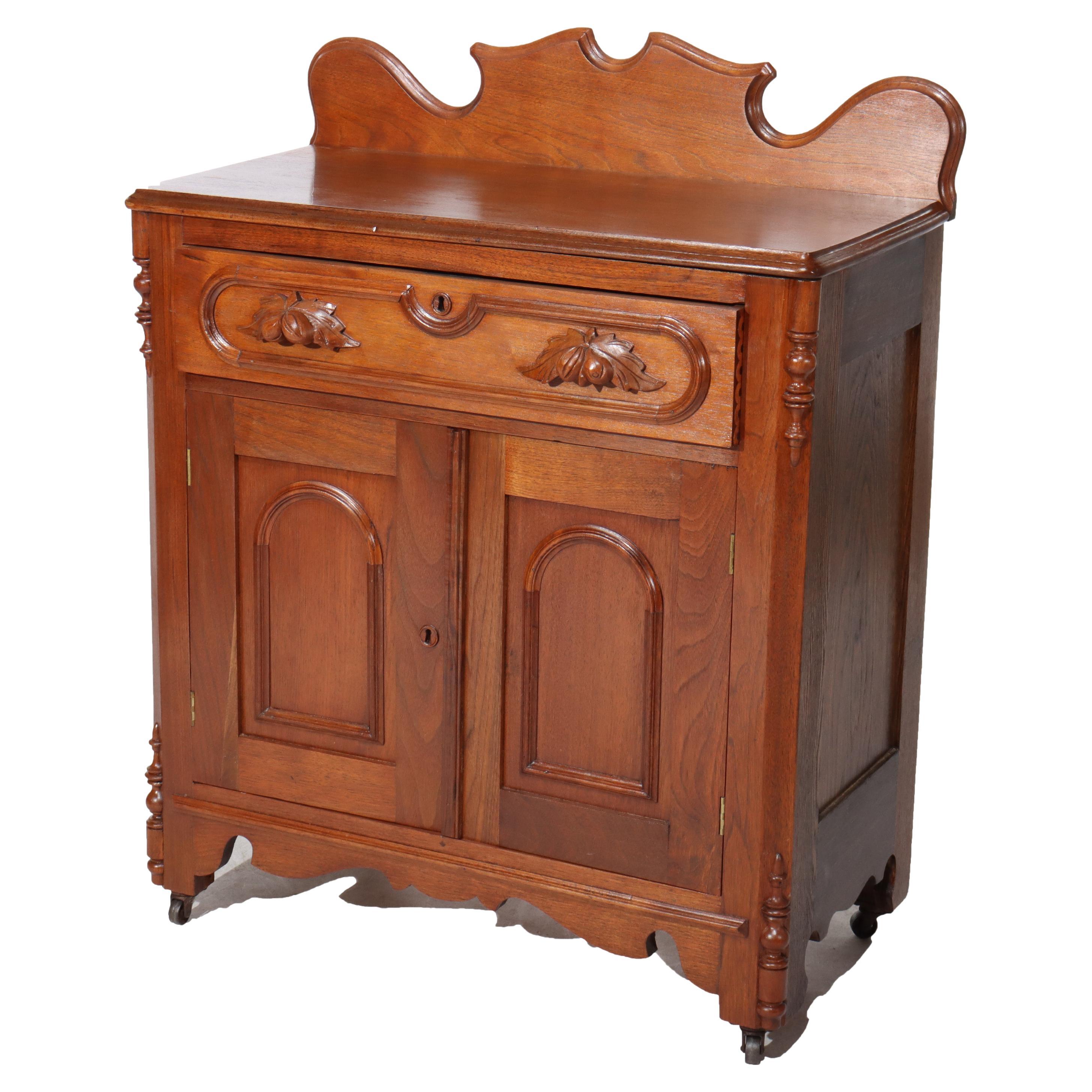Antique Victorian Carved Walnut & Burl Washstand C1890