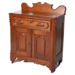 Antique Victorian Carved Walnut & Burl Washstand C1890