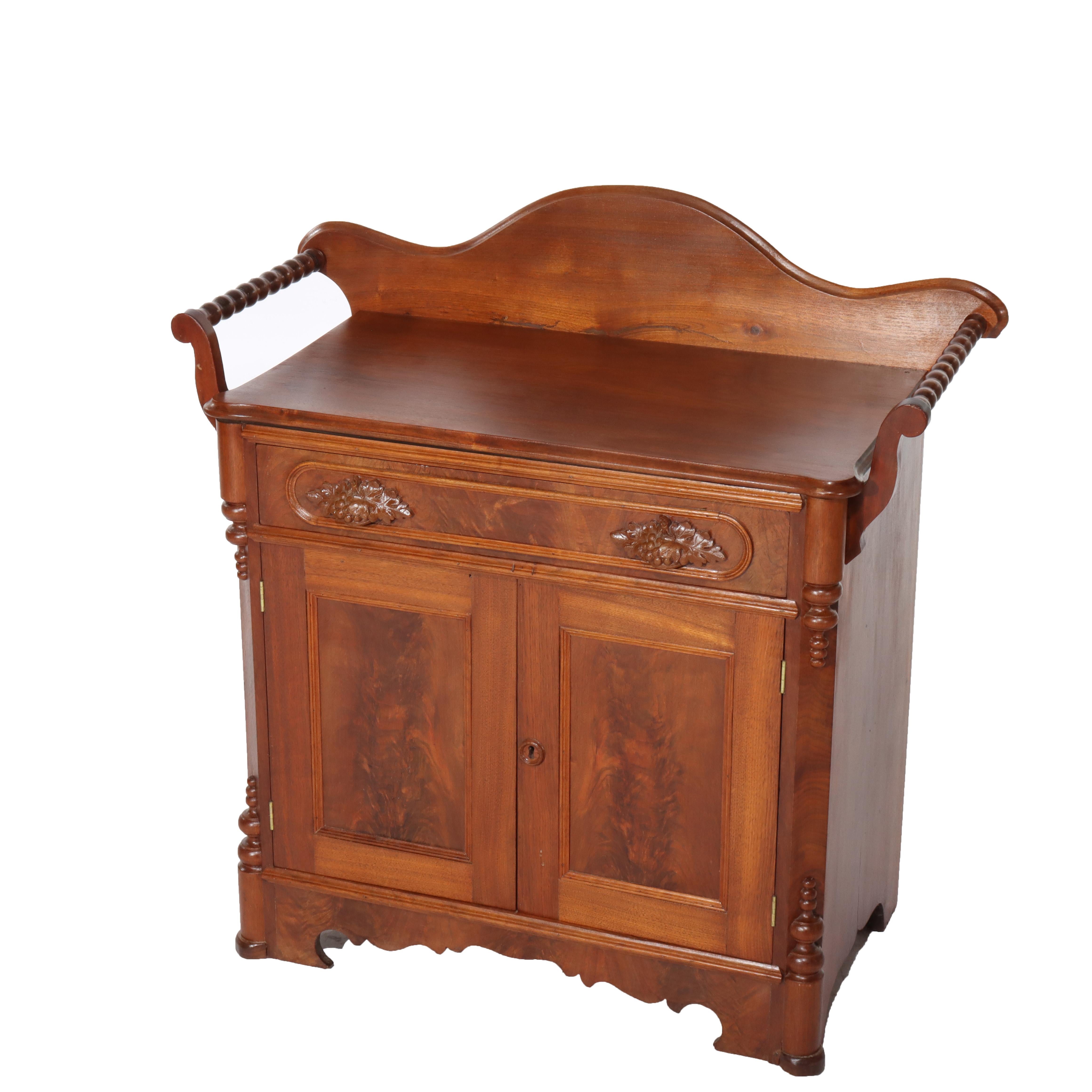 Antique Victorian Carved Walnut & Burl Washstand with Towel Racks C1890 In Good Condition For Sale In Big Flats, NY