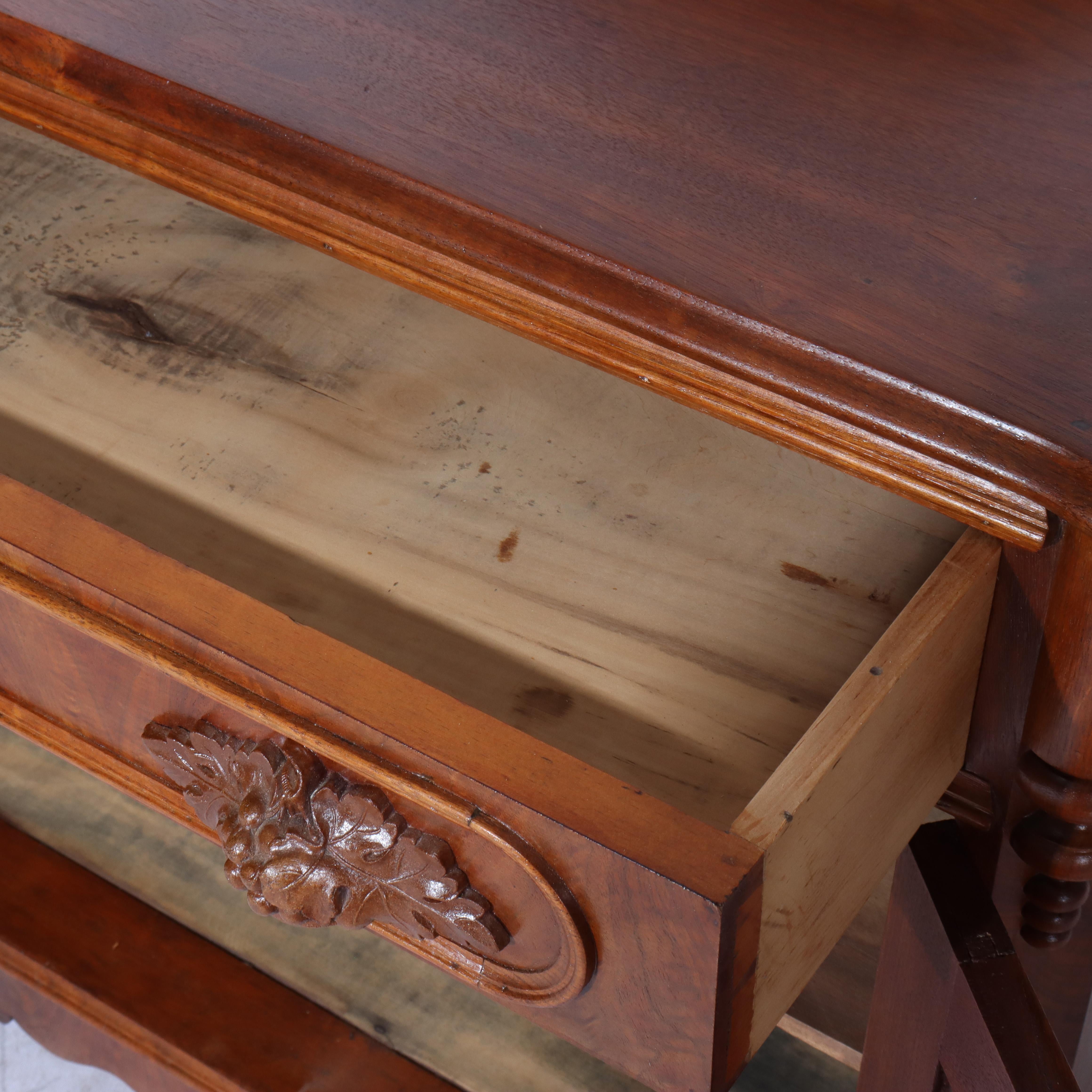 19th Century Antique Victorian Carved Walnut & Burl Washstand with Towel Racks C1890 For Sale