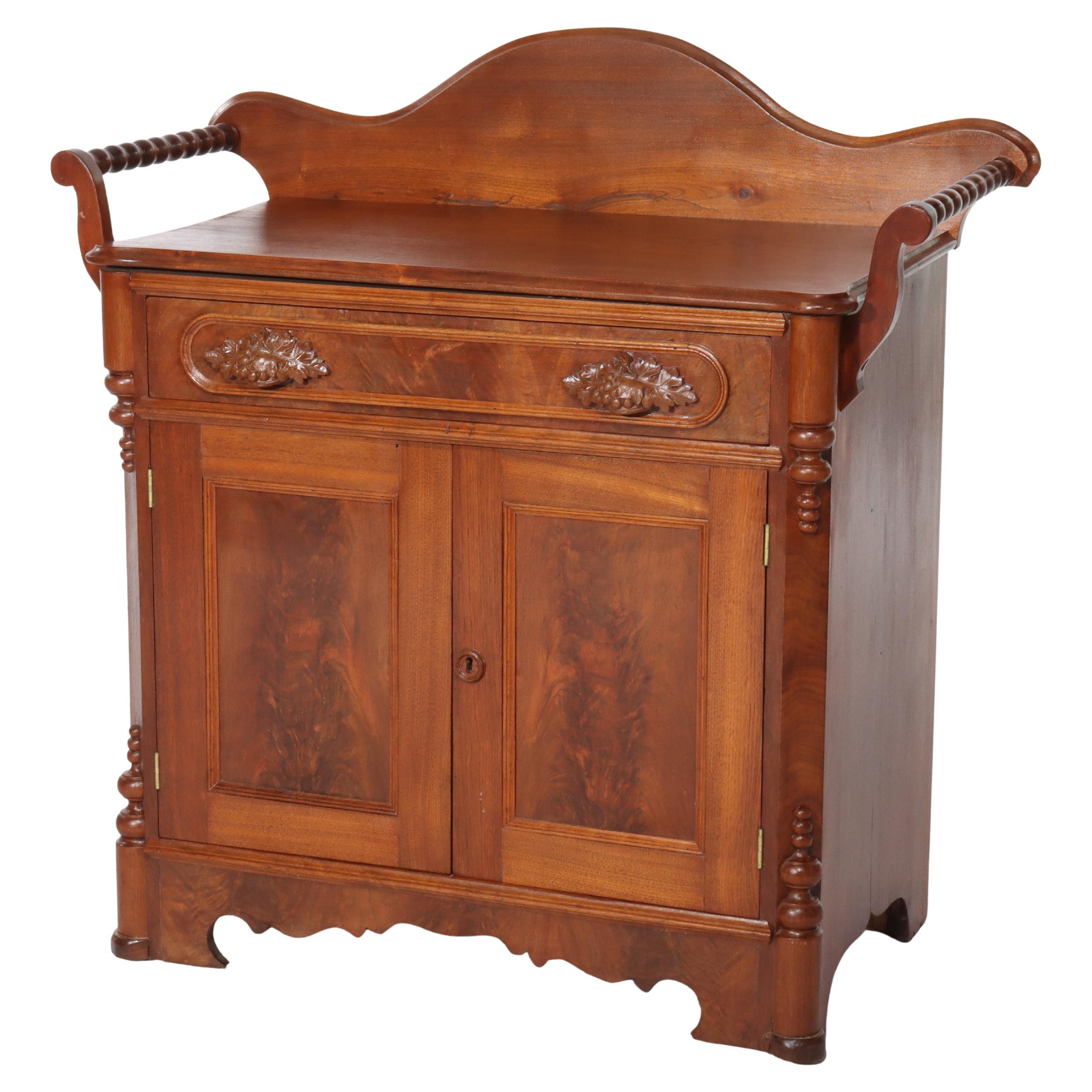 Antique Victorian Carved Walnut & Burl Washstand with Towel Racks C1890