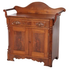 Antique Victorian Carved Walnut & Burl Washstand with Towel Racks C1890