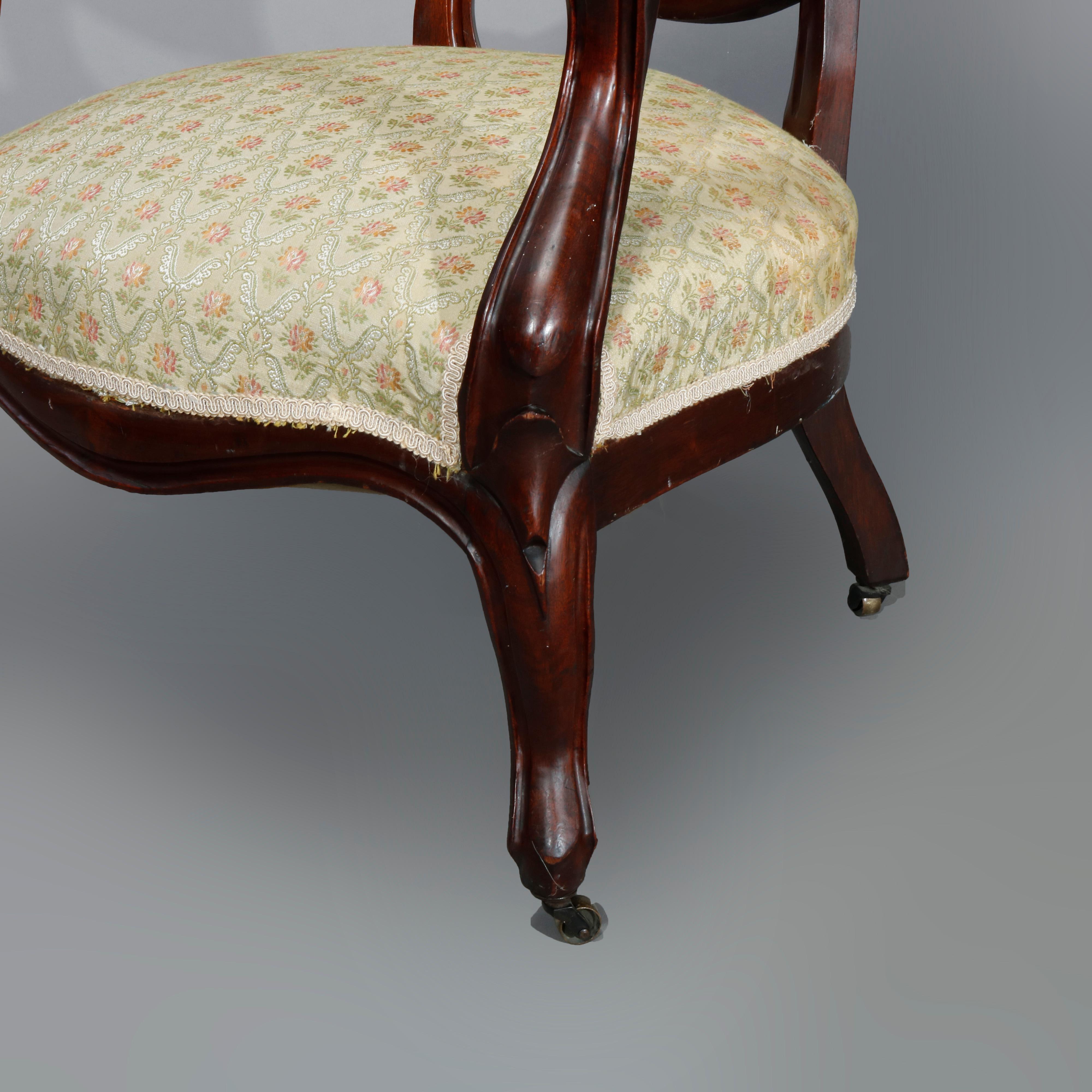 Antique Victorian Carved Walnut & Button Back Upholstered Parlor Chairs, c1890 10