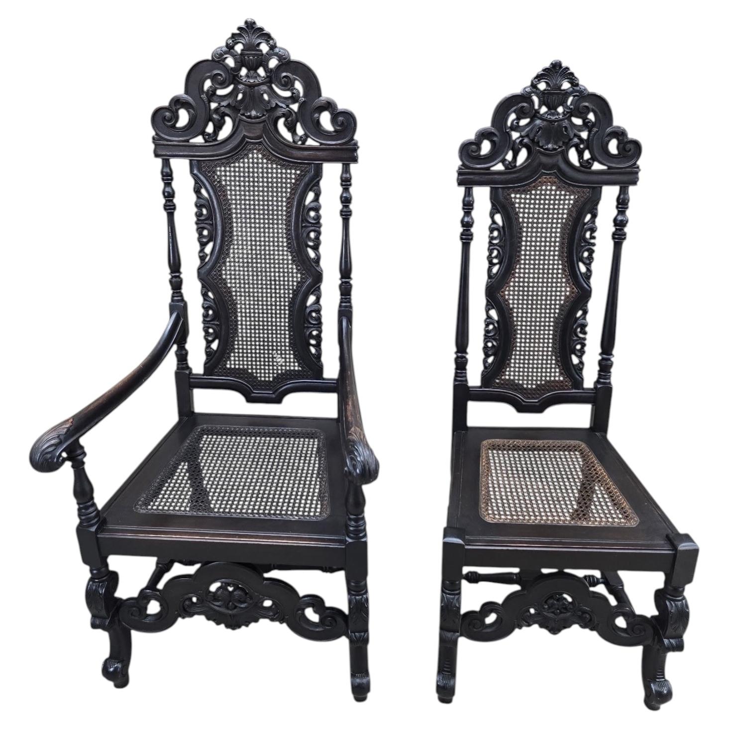 Antique Victorian Carved Walnut Caned Throne Chairs by Michigan Chair Company – For Sale