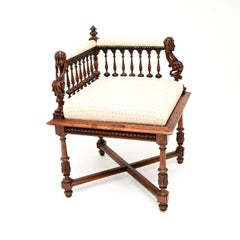 Antique Victorian Carved Walnut Corner Chair