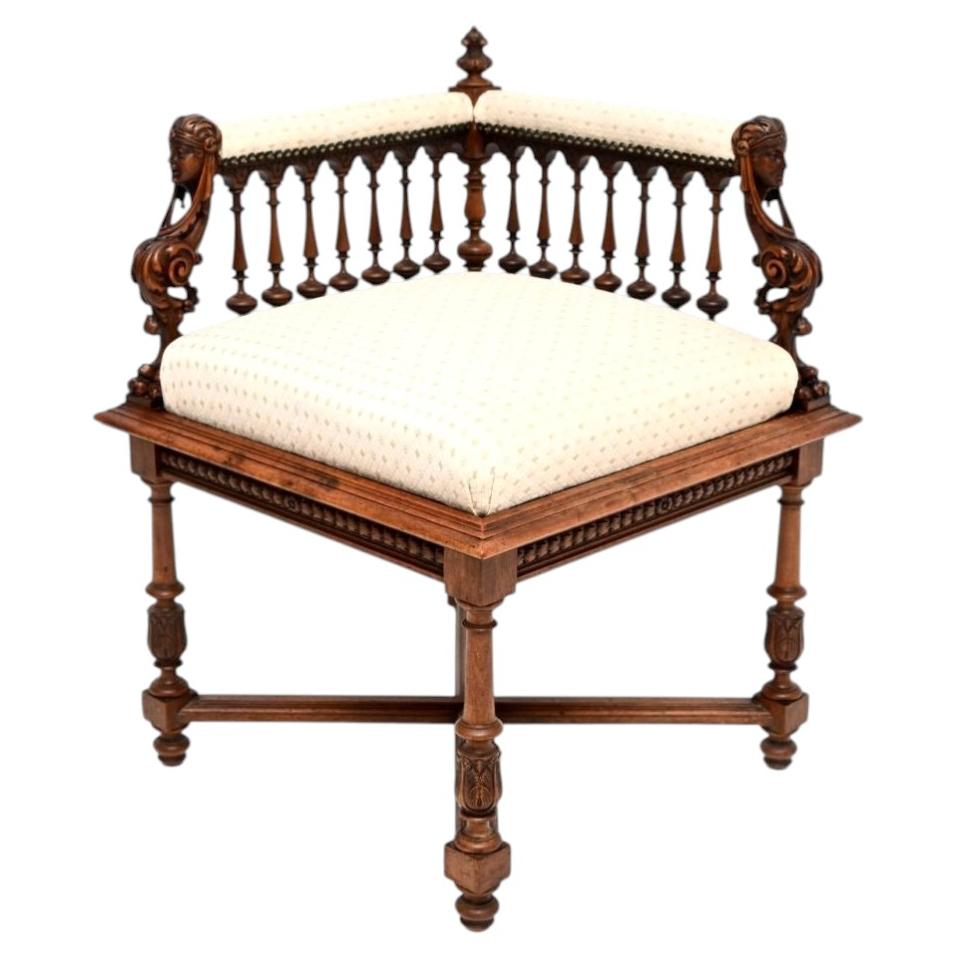 Antique Victorian Carved Walnut Corner Chair