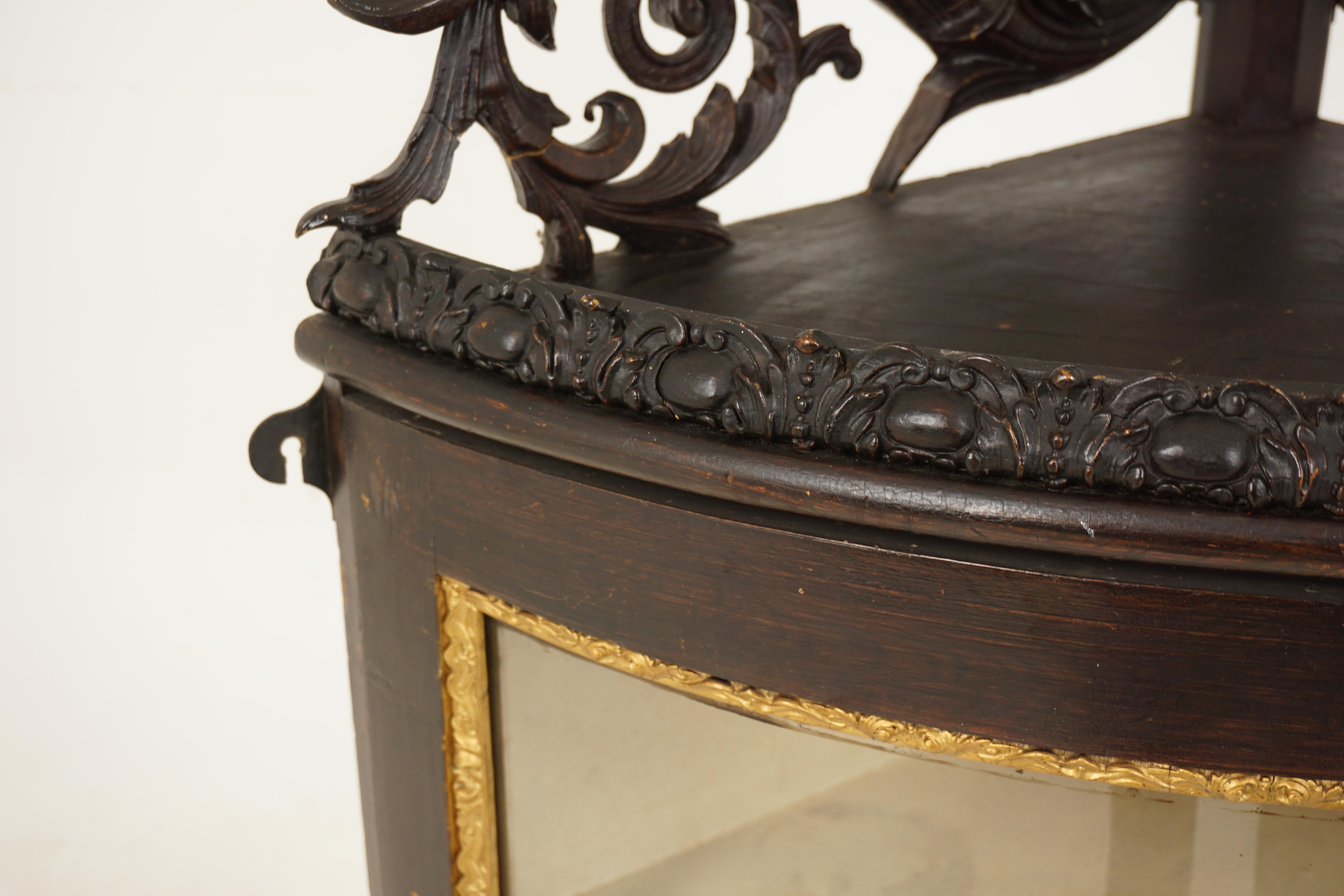 Antique Victorian Carved Walnut Ebonized Corner Cabinet, Scotland 1850, H221 In Good Condition For Sale In Vancouver, BC