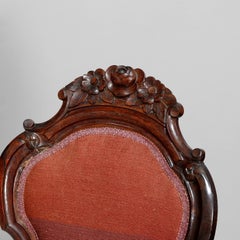 Antique Victorian Carved Walnut and Floral Needlepoint Parlor Chair, circa 1880