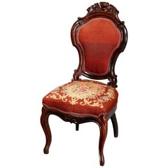 Antique Victorian Carved Walnut and Floral Needlepoint Parlor Chair, circa 1880