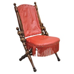 Antique Victorian Carved Walnut Folding Campaign Chair attr. George Hunzinger