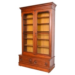 Antique Victorian Carved Walnut Glass Front Bookcase Cabinet, Circa 1880s