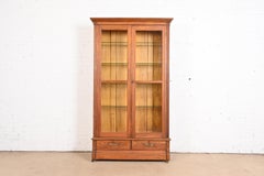 Antique Victorian Carved Walnut Glass Front Bookcase, Circa 1880s