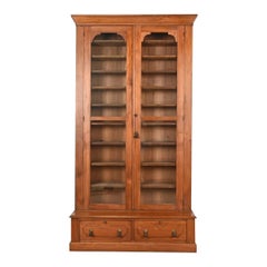 Used Victorian Carved Walnut Glass Front Bookcase, Circa 1880s