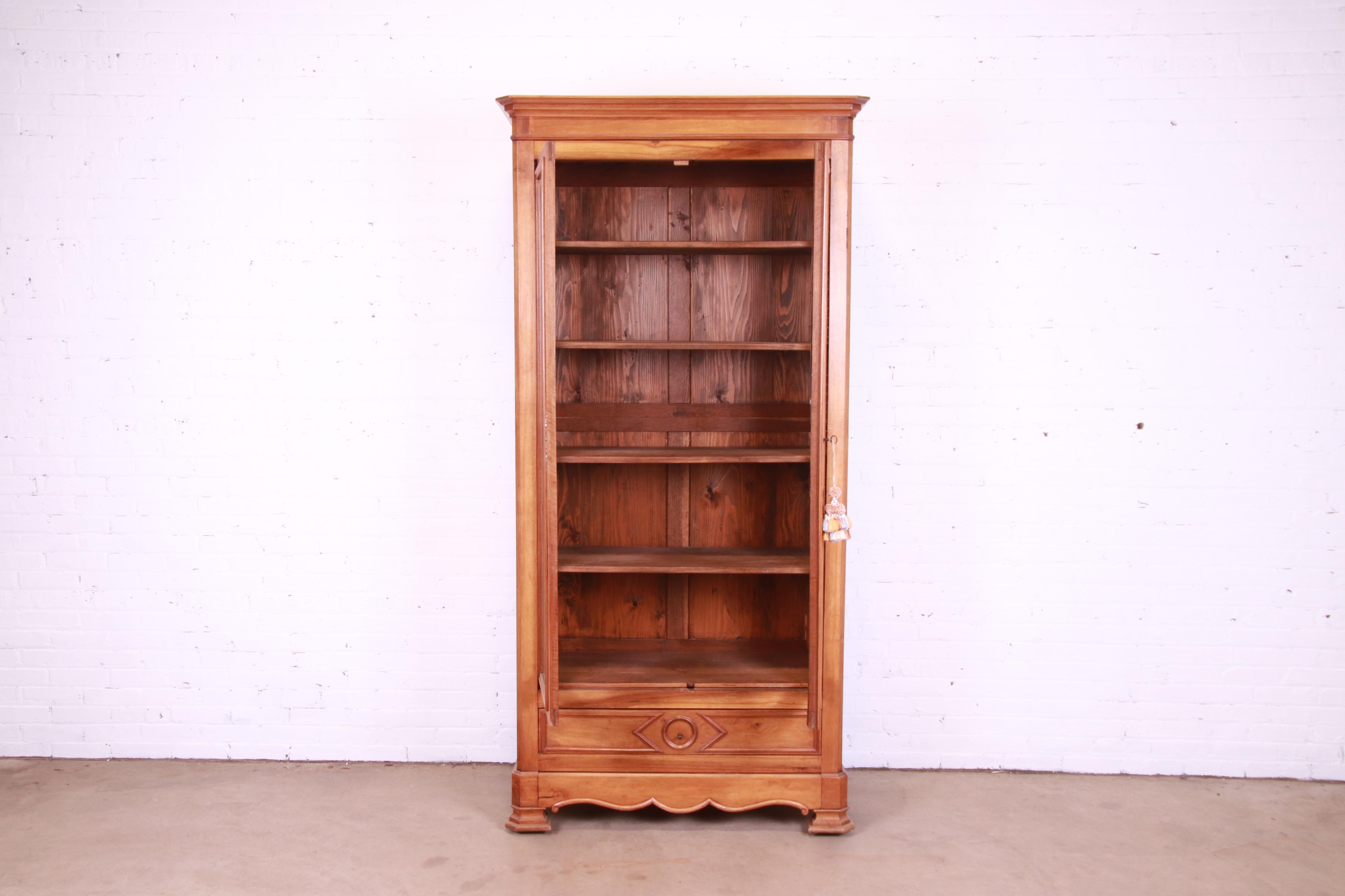 Brass Antique Victorian Carved Walnut Glass Front Bookcase, Circa 1890s For Sale