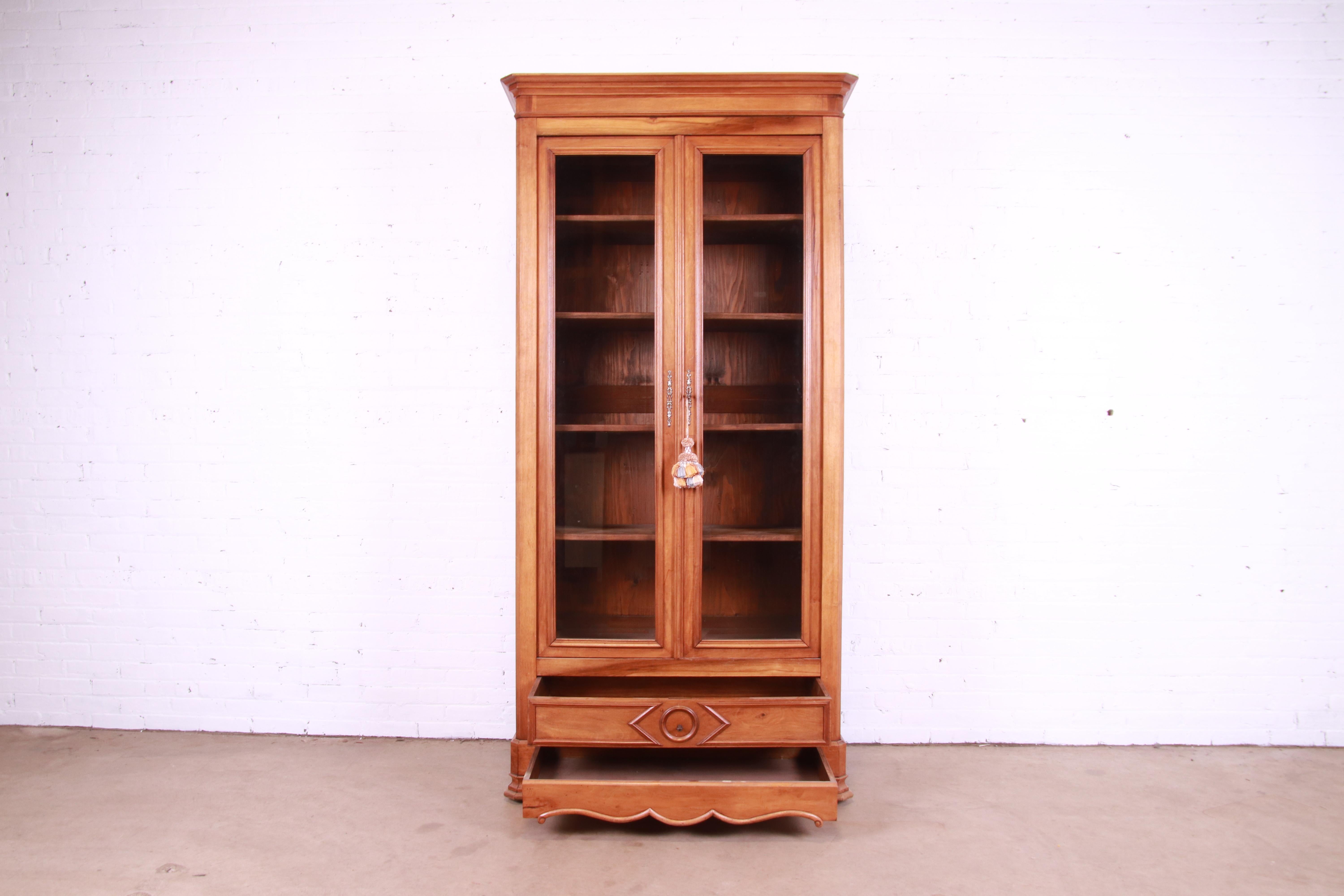 Antique Victorian Carved Walnut Glass Front Bookcase, Circa 1890s For Sale 2