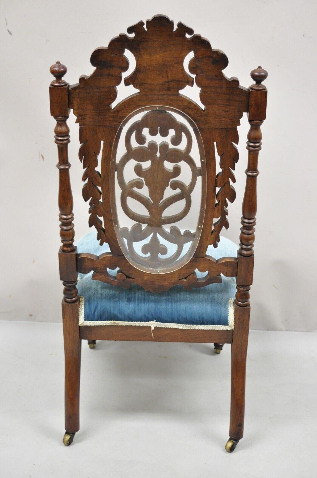 Antique Victorian Carved Walnut Harvest Vine Slipper Chair After John Belter For Sale 5