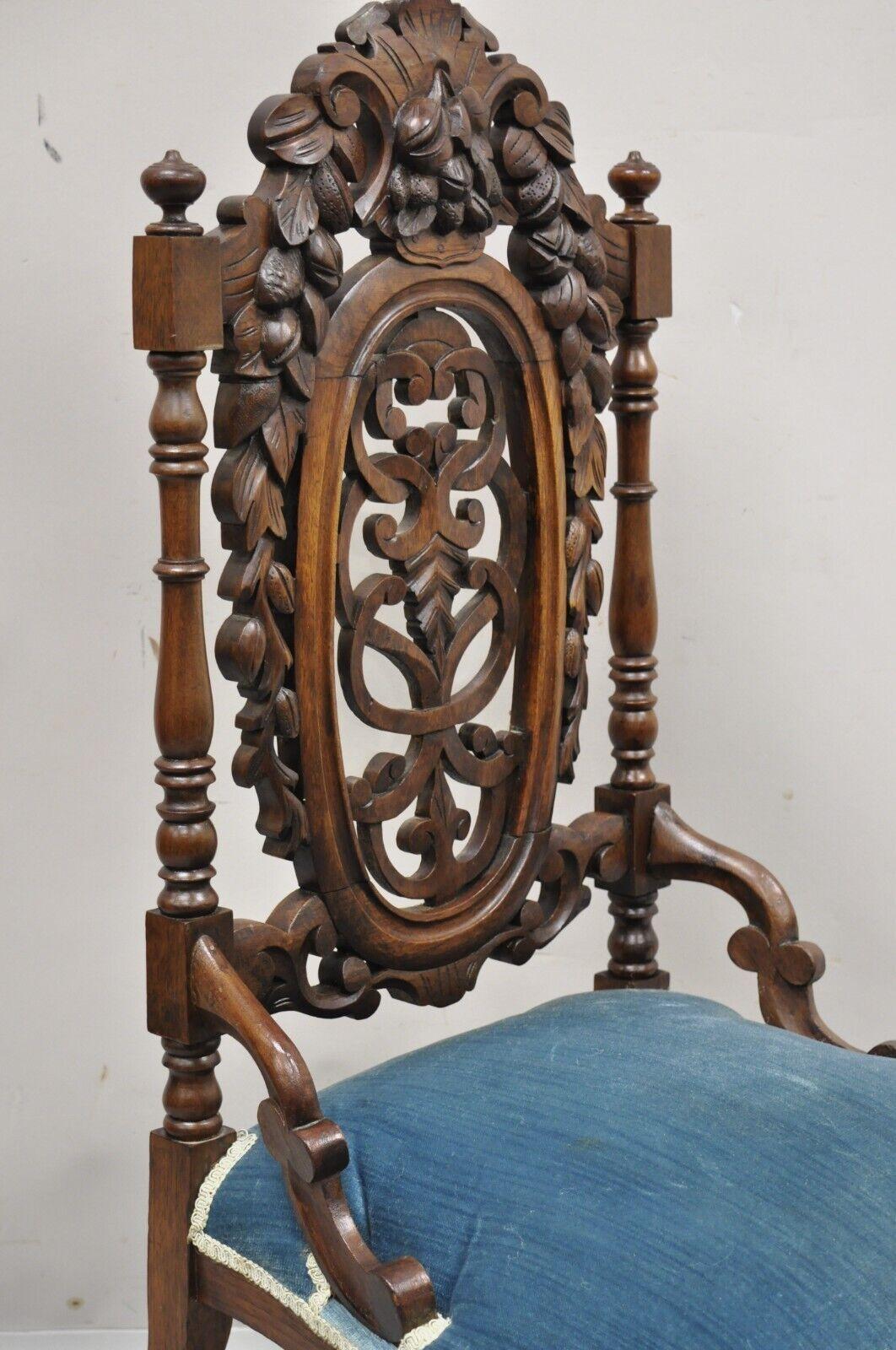 Antique Victorian Carved Walnut Harvest Vine Slipper Chair After John Belter For Sale 1