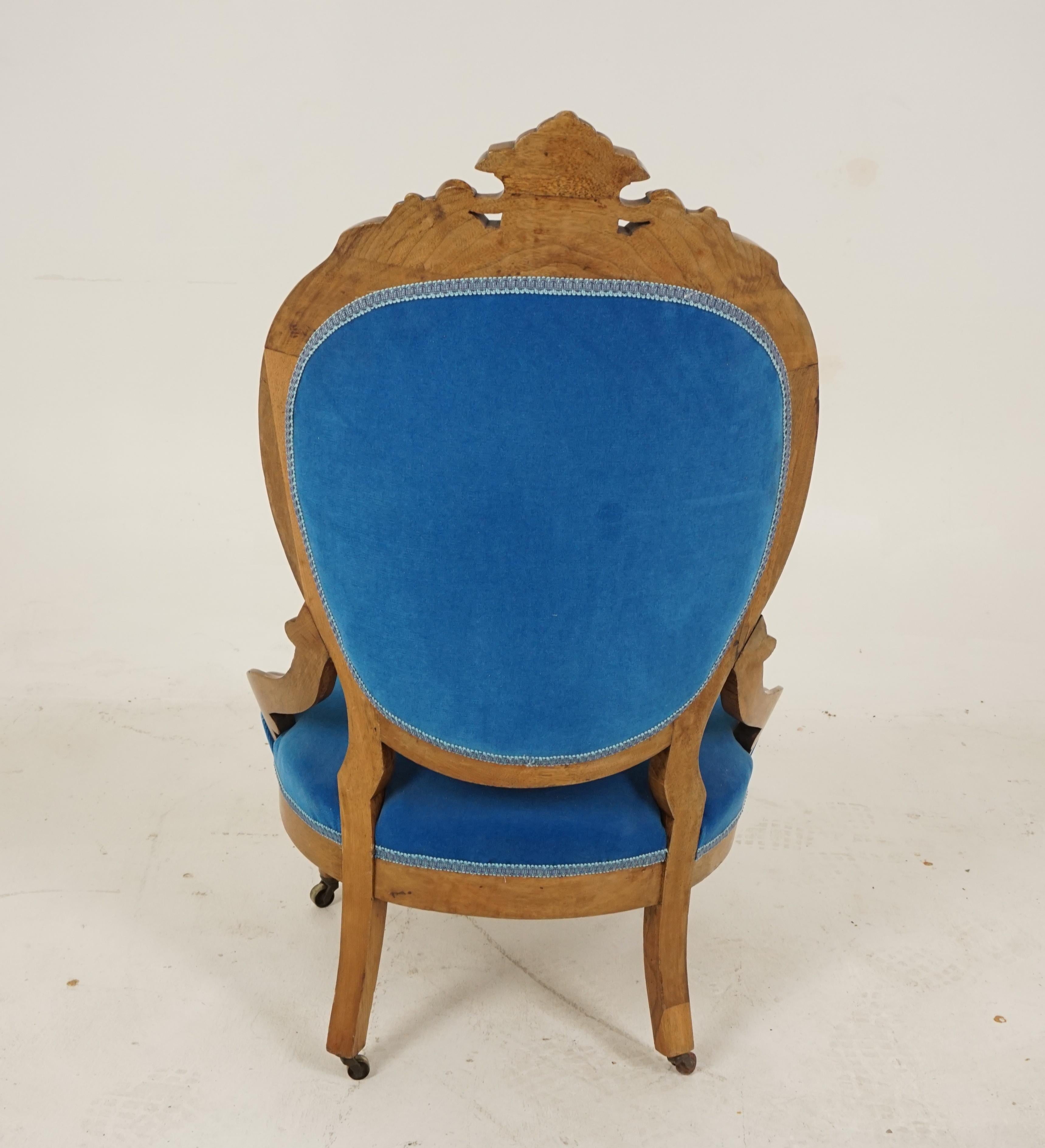 Antique Victorian Carved Walnut Ladies Parlor Chair, Scotland, 1870 3
