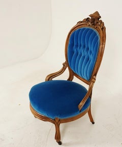 Antique Victorian Carved Walnut Ladies Parlor Chair, Scotland, 1870