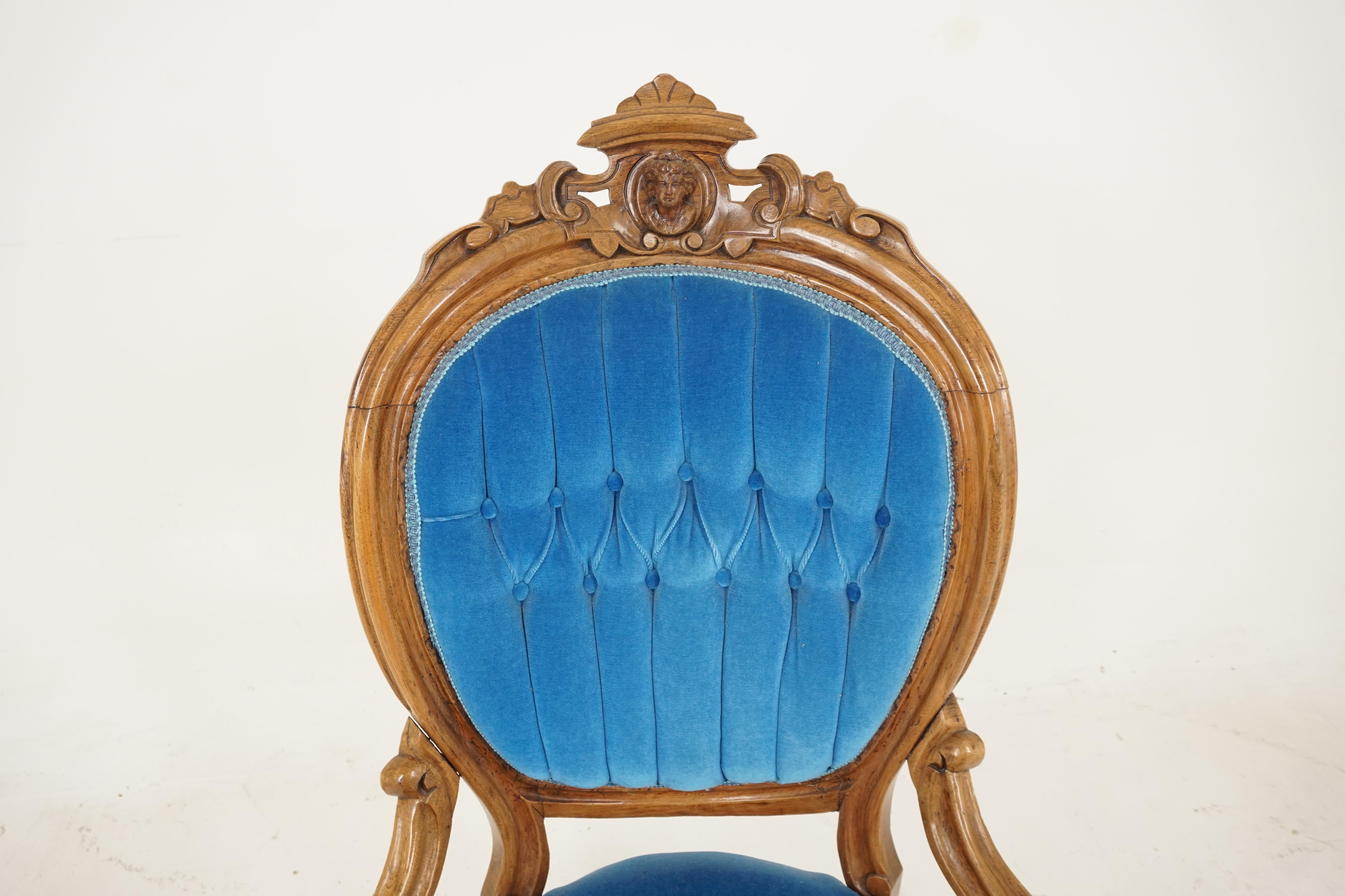 Scottish Antique Victorian Carved Walnut Ladies Parlor Chair, Scotland, 1870