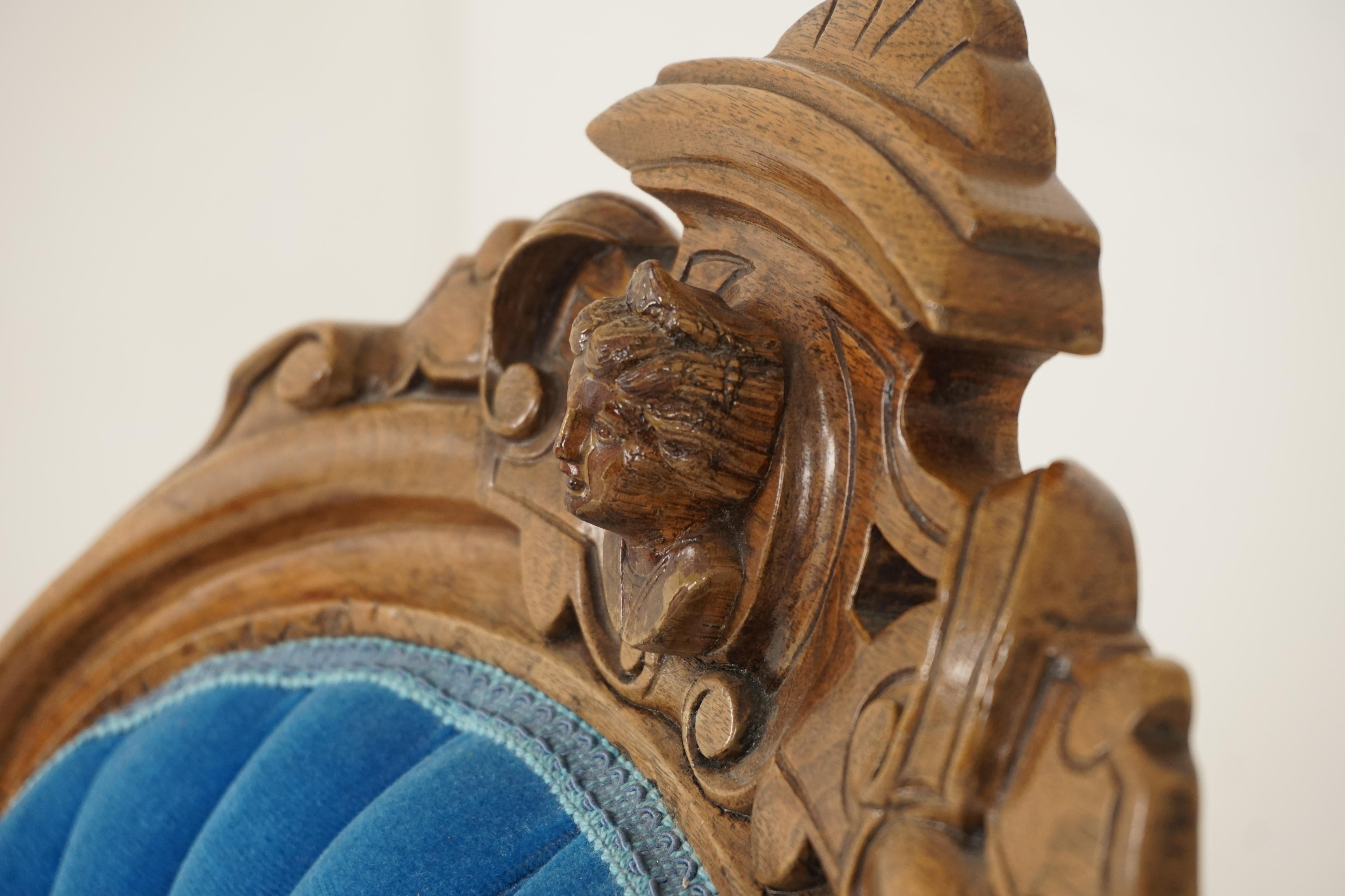 Antique Victorian Carved Walnut Ladies Parlor Chair, Scotland, 1870 1