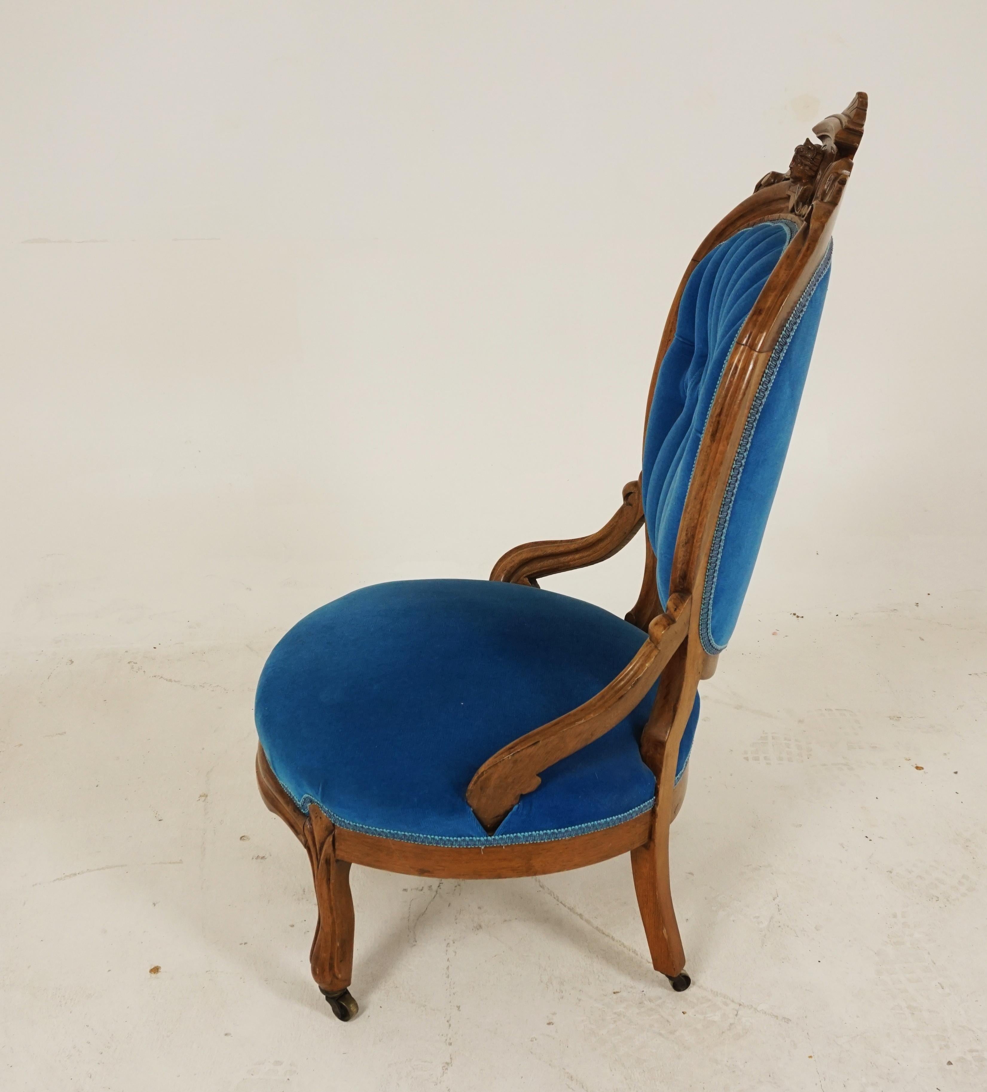 Antique Victorian Carved Walnut Ladies Parlor Chair, Scotland, 1870 2
