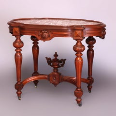 Antique Victorian Carved Walnut & Marble Picture Frame Center Table, circa 1800