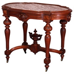 Antique Victorian Carved Walnut & Marble Picture Frame Center Table, circa 1800