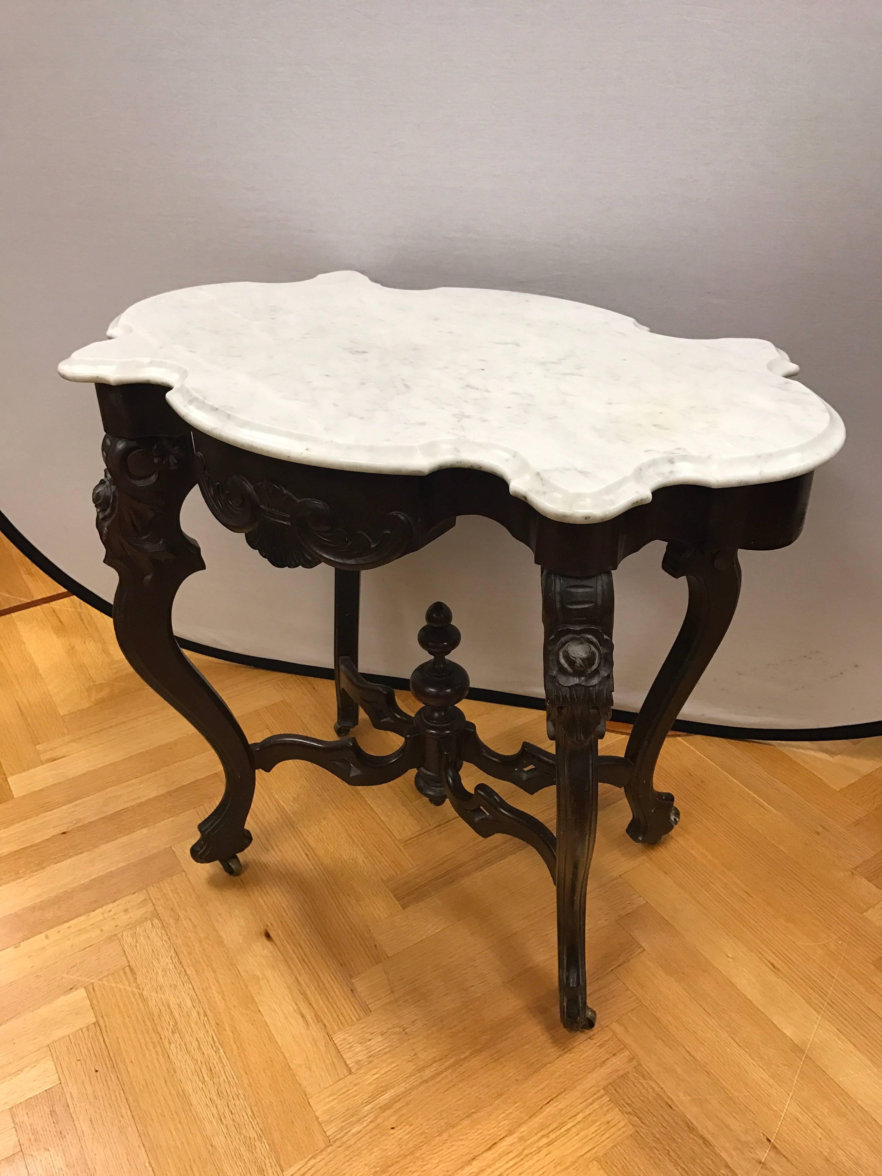 Antique Victorian Carved Walnut Marble-Top Centre Foyer Table 4