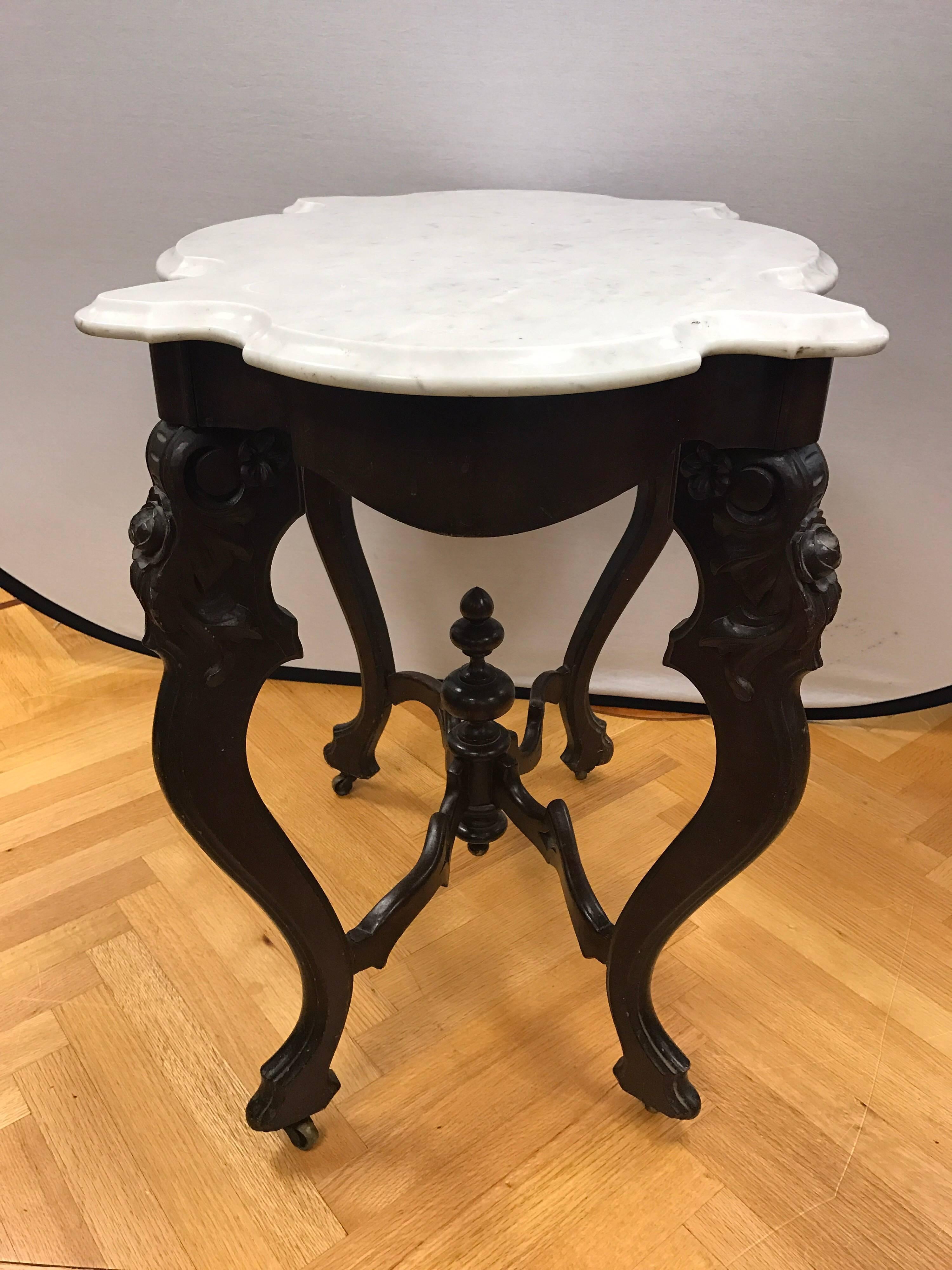 19th Century Antique Victorian Carved Walnut Marble-Top Centre Foyer Table