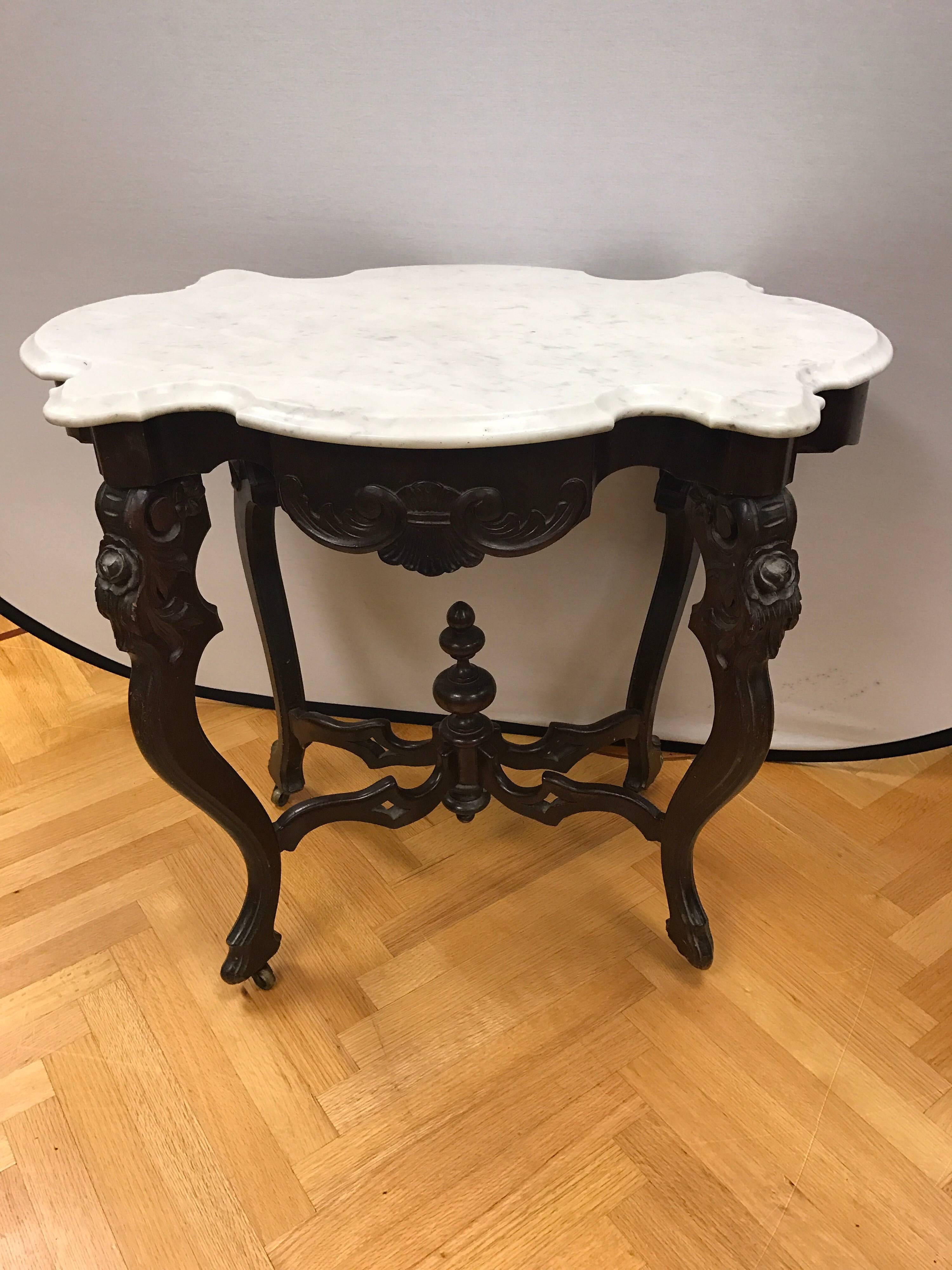 Antique Victorian Carved Walnut Marble-Top Centre Foyer Table 3