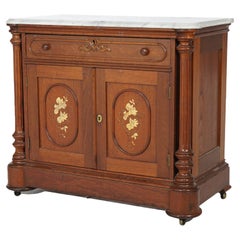 Antique Victorian Carved Walnut Marble Top Commode circa 1890